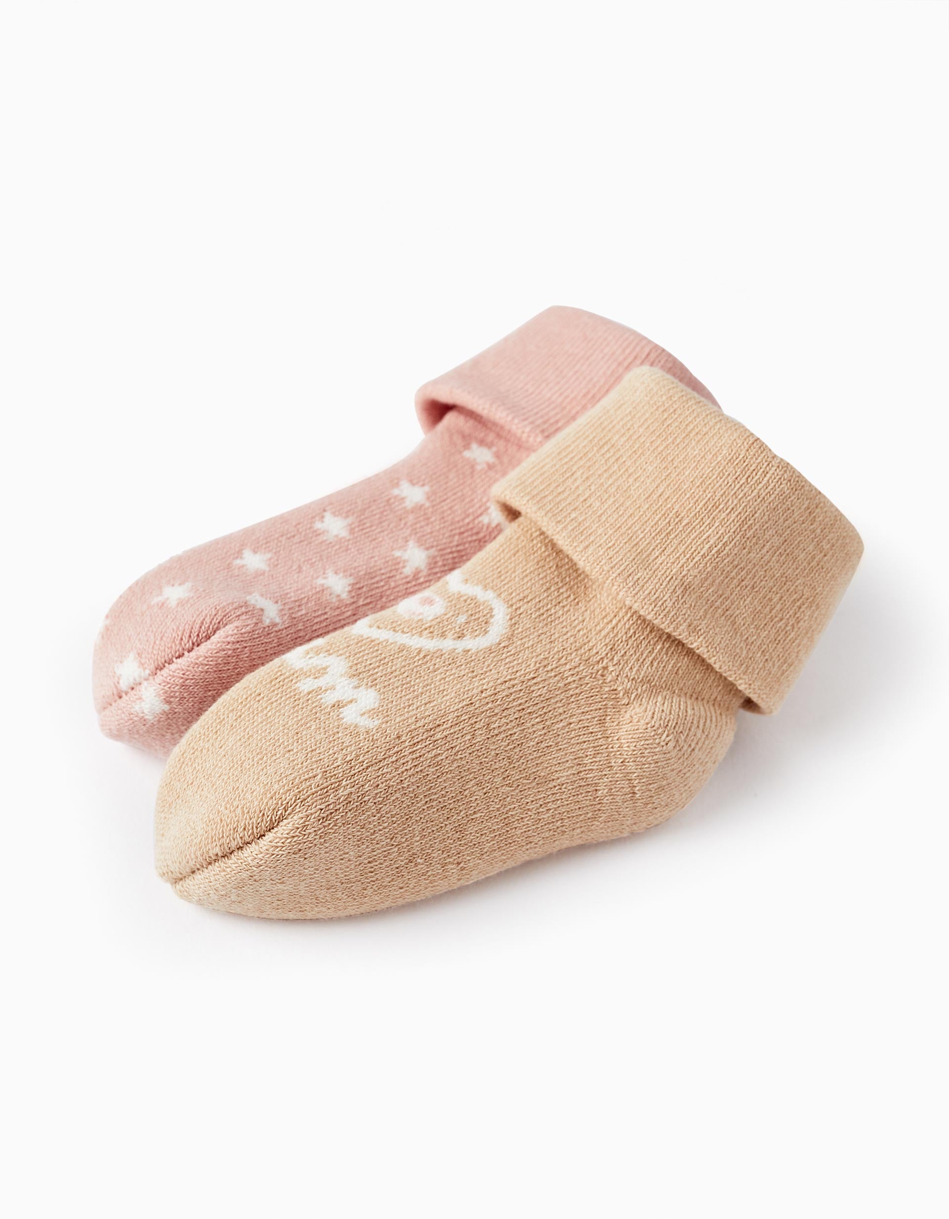 Pack 2 Paires de Chaussettes Épaisses pour Bébé Fille 'I Love Mum', Beige/Rose