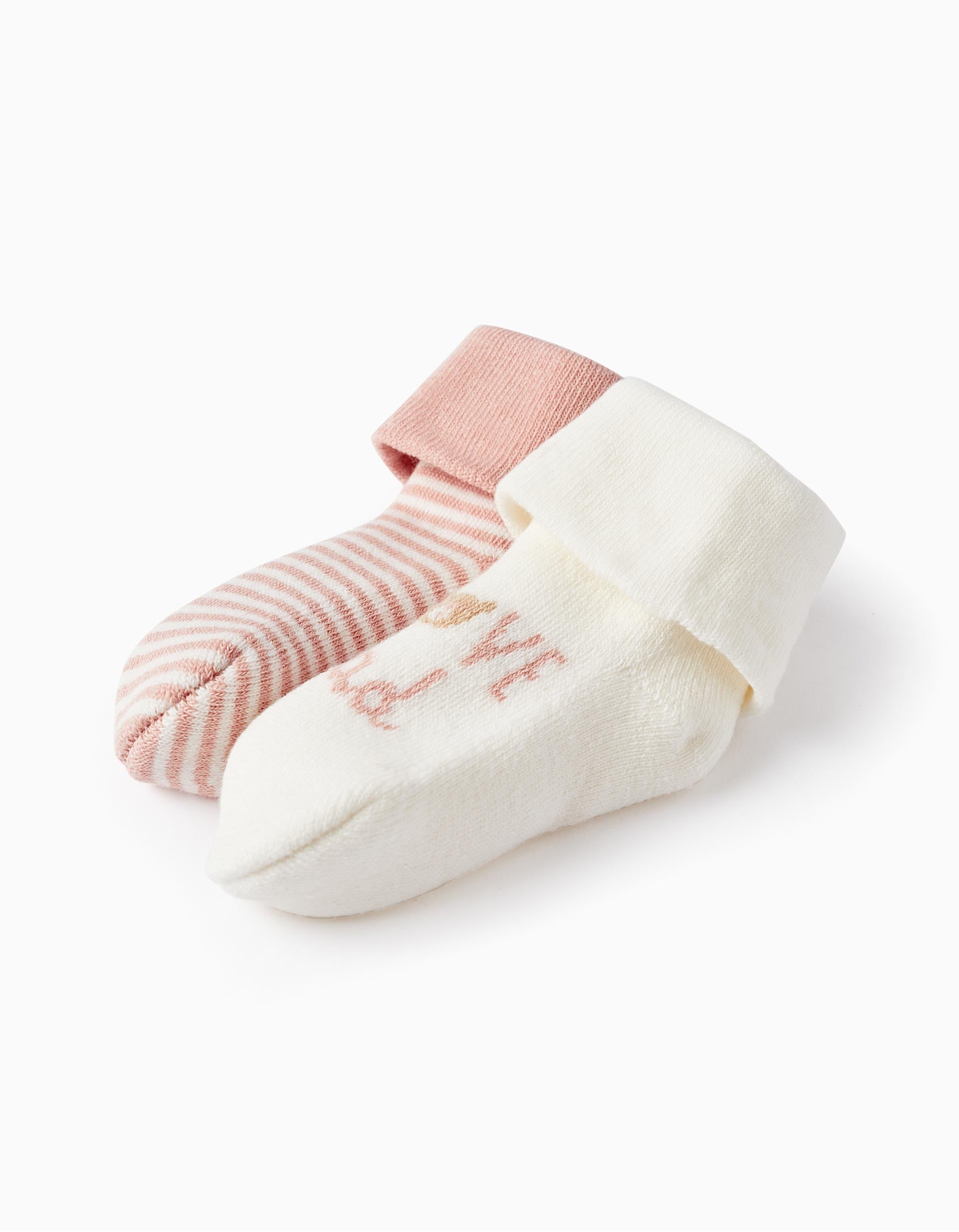 Pack 2 Paires de Chaussettes Épaisses pour Bébé Fille 'I Love Dad', Blanc/Rose