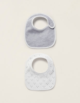 2 Gray/White Newborn Bibs Zy Baby