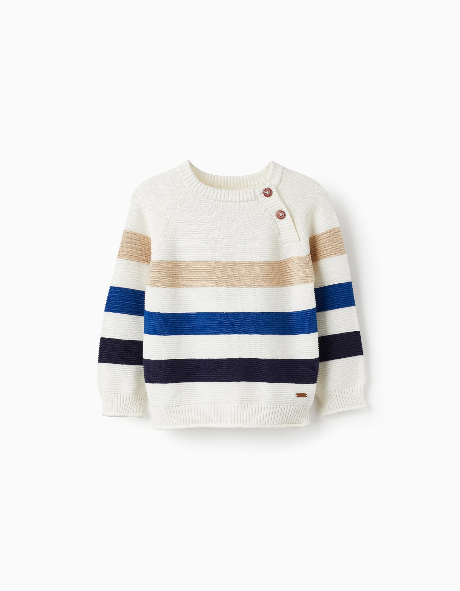 Jersey de Punto de Algodón para Bebé Niño, Blanco/Beige/Azul