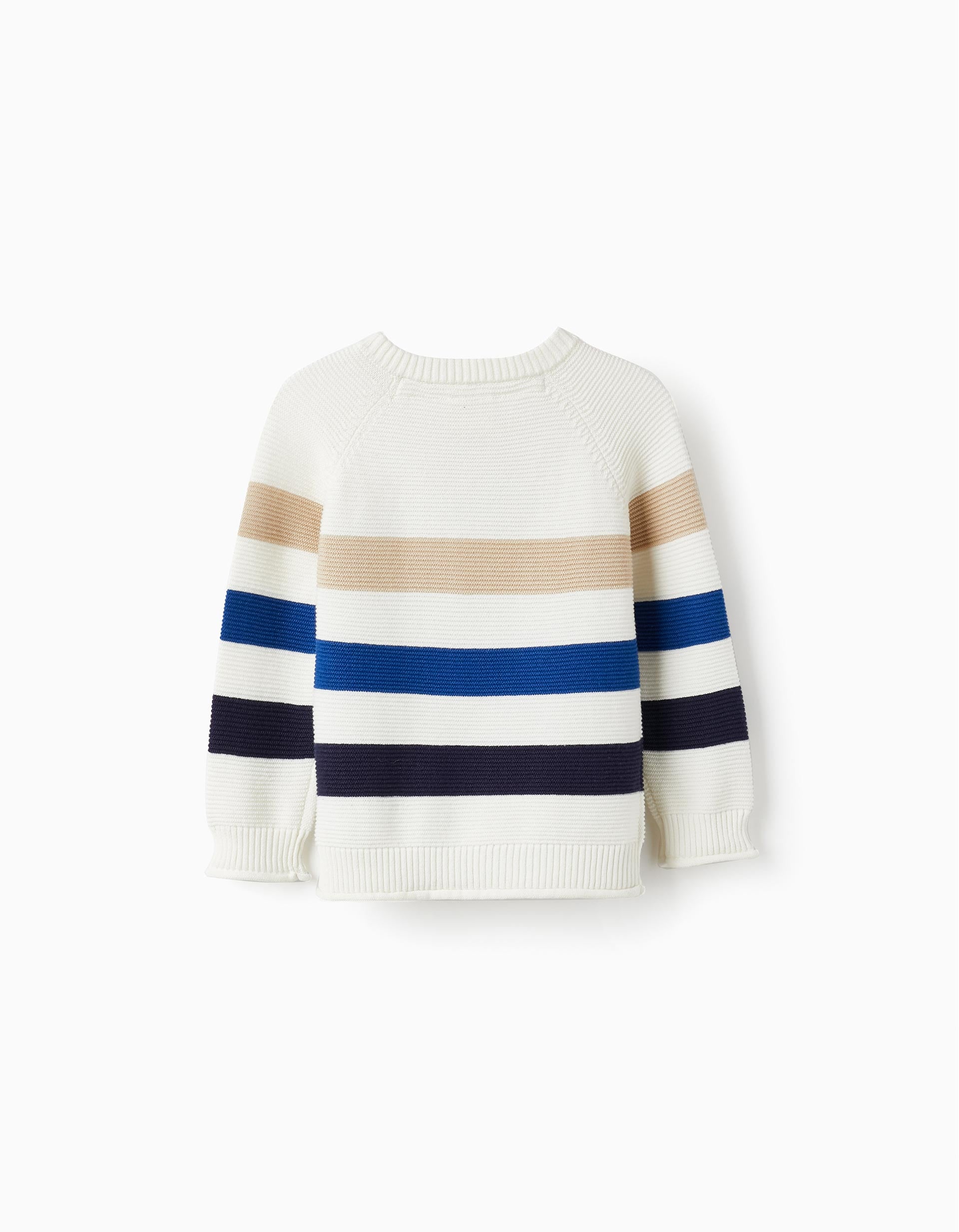 Knit Sweater in Cotton for Baby Boys, White/Beige/Blue