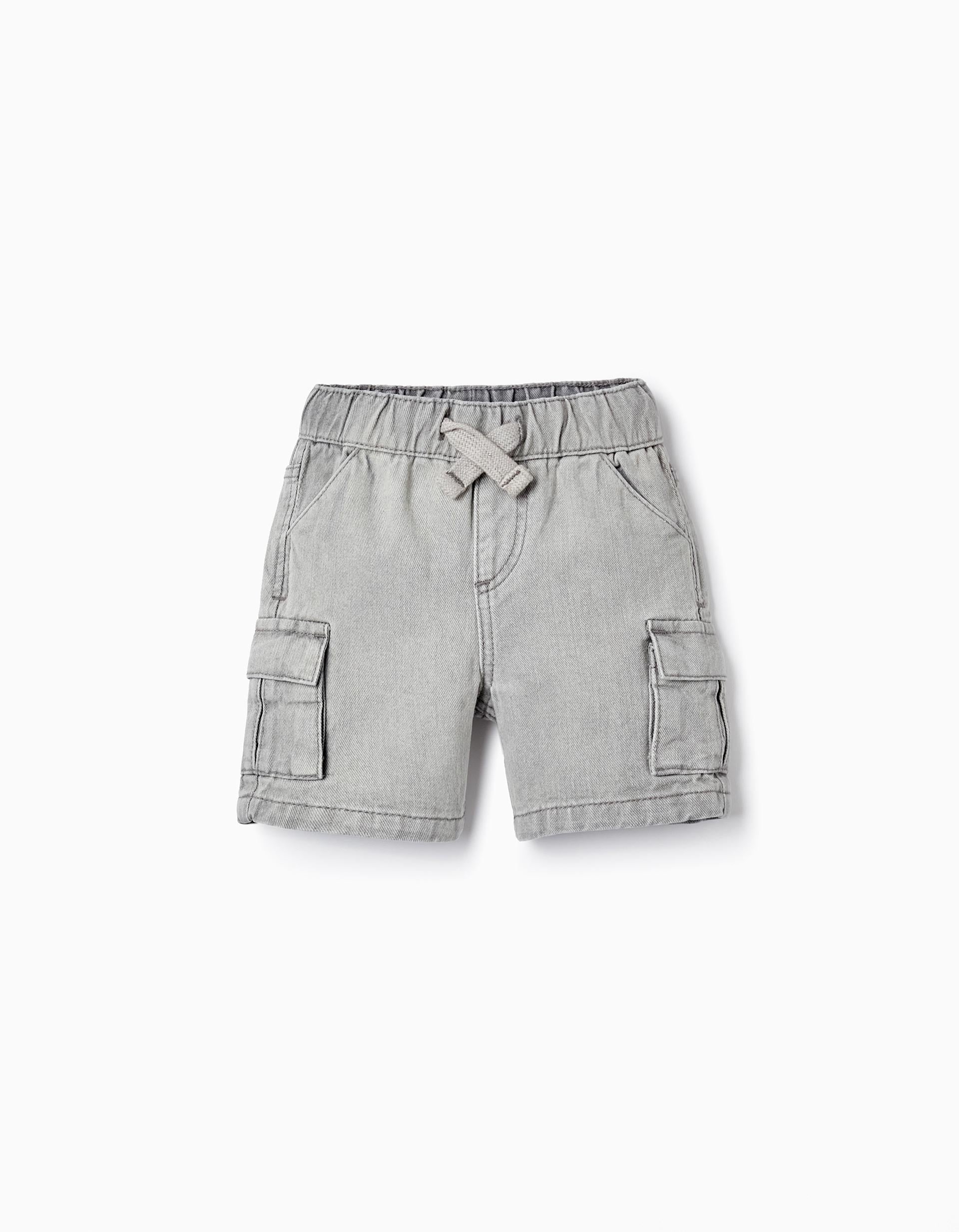 Shorts Cargo en Denim de Coton pour Bébé Garçon, Gris Clair