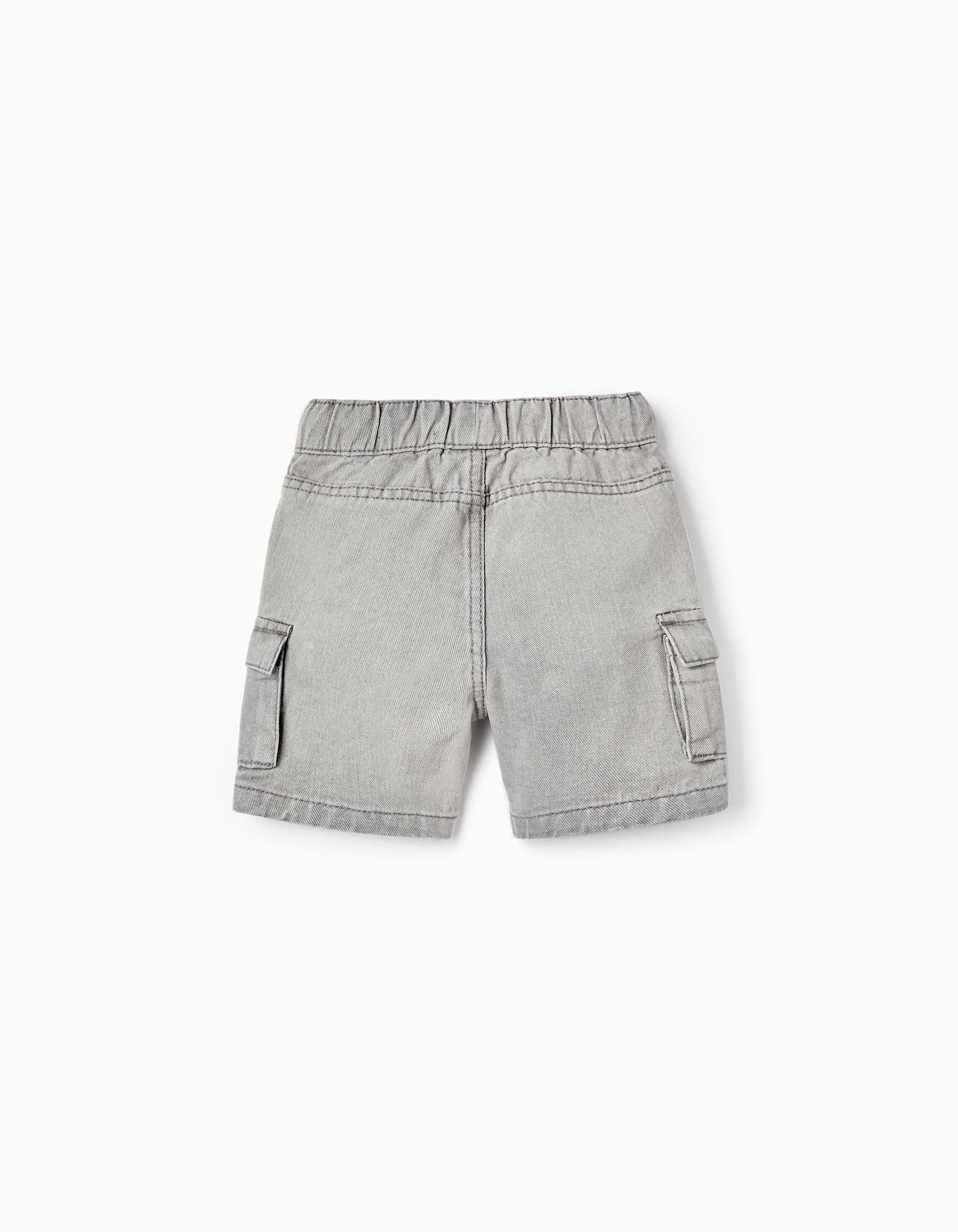 Shorts Cargo en Denim de Coton pour Bébé Garçon, Gris Clair