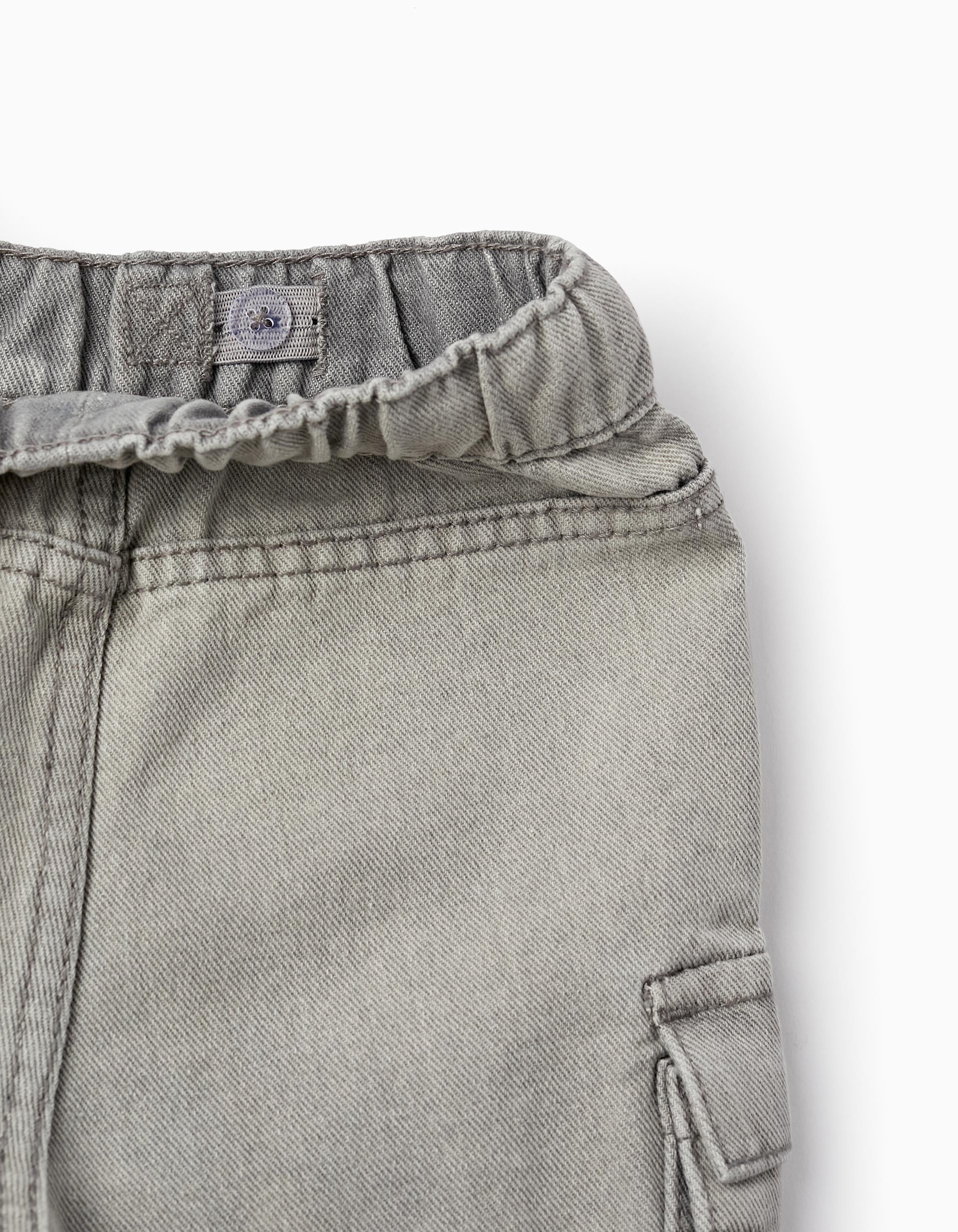 Shorts Cargo en Denim de Coton pour Bébé Garçon, Gris Clair