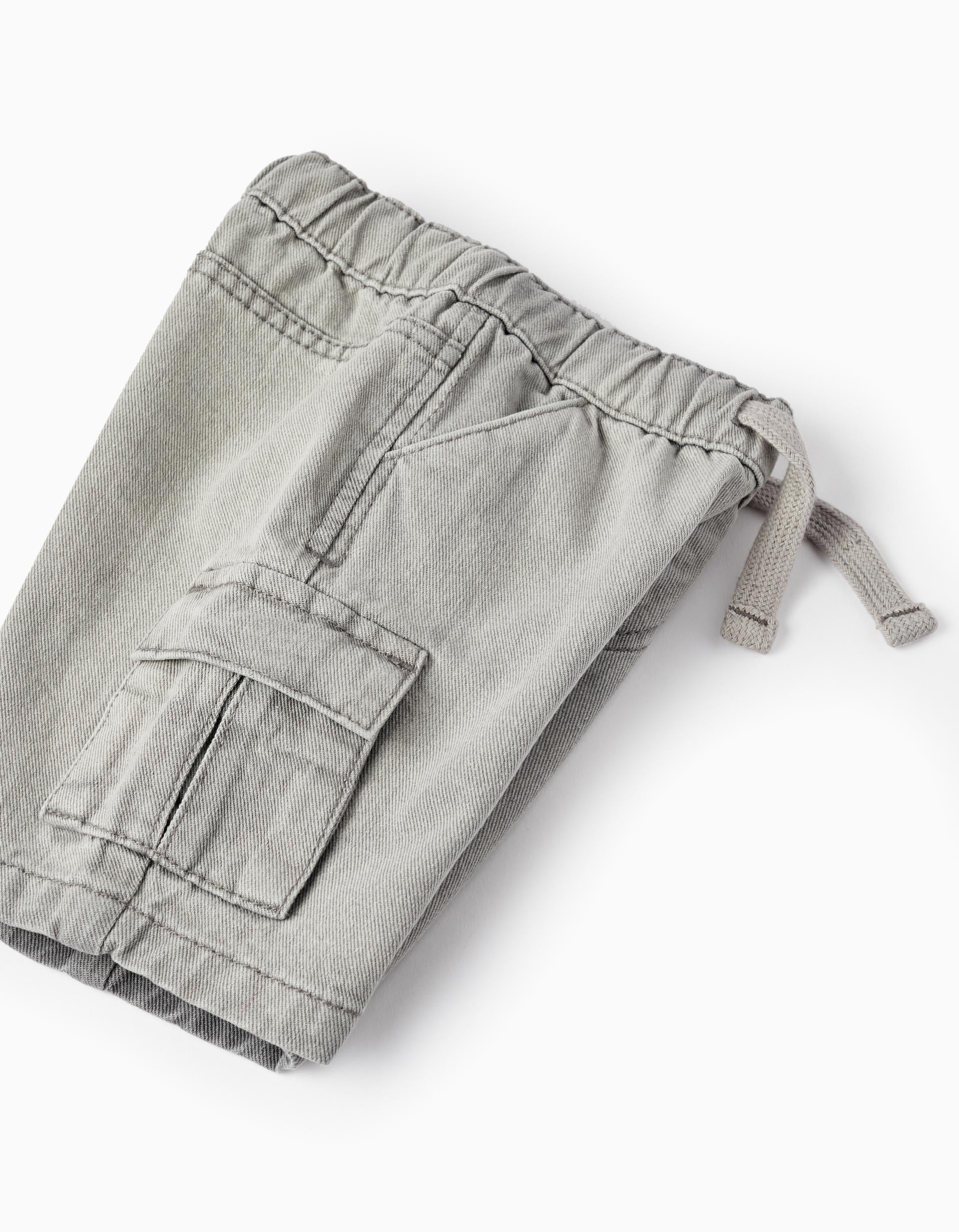 Shorts Cargo en Denim de Coton pour Bébé Garçon, Gris Clair