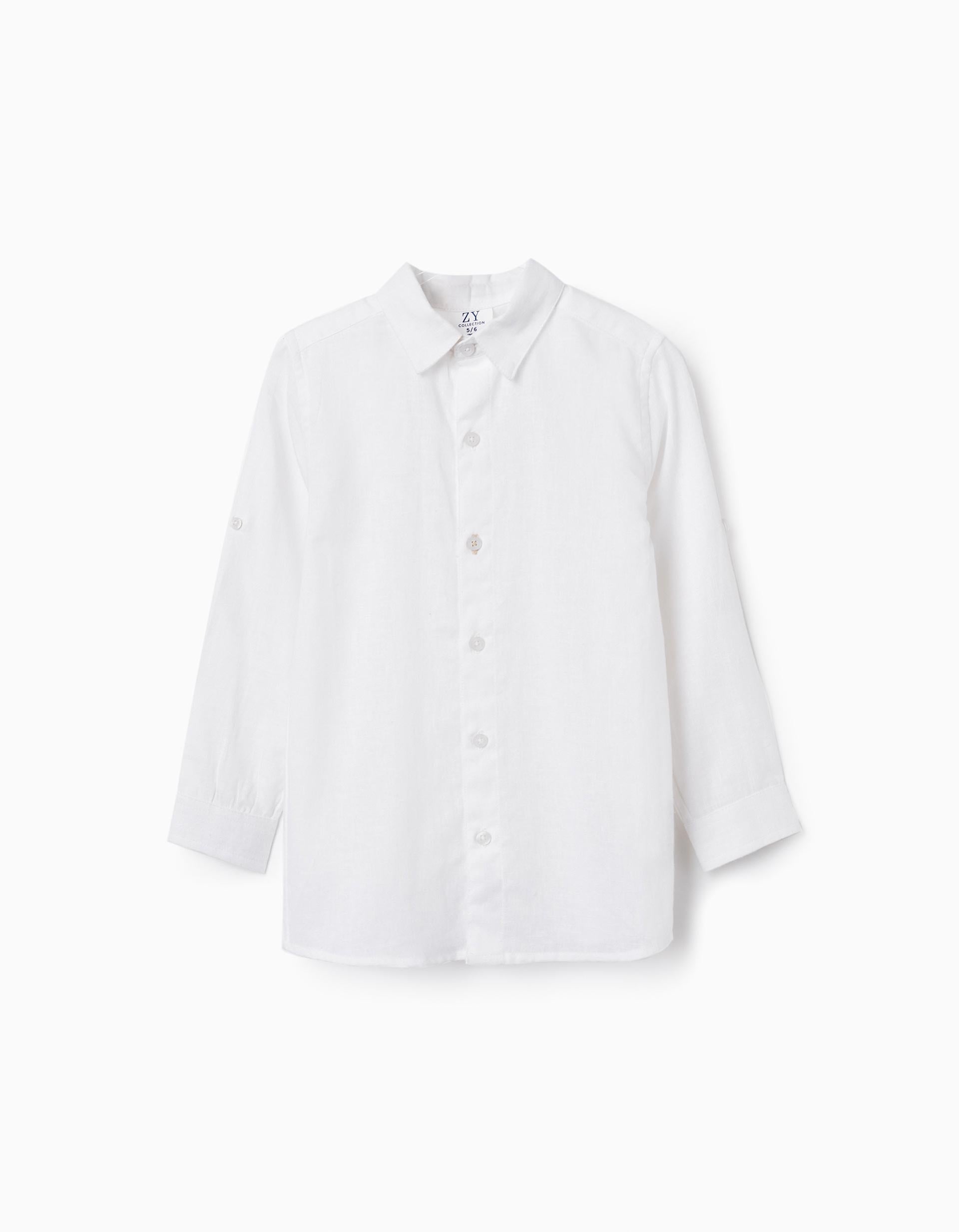 Camisa de Manga Comprida Clássica para Menino, Branco