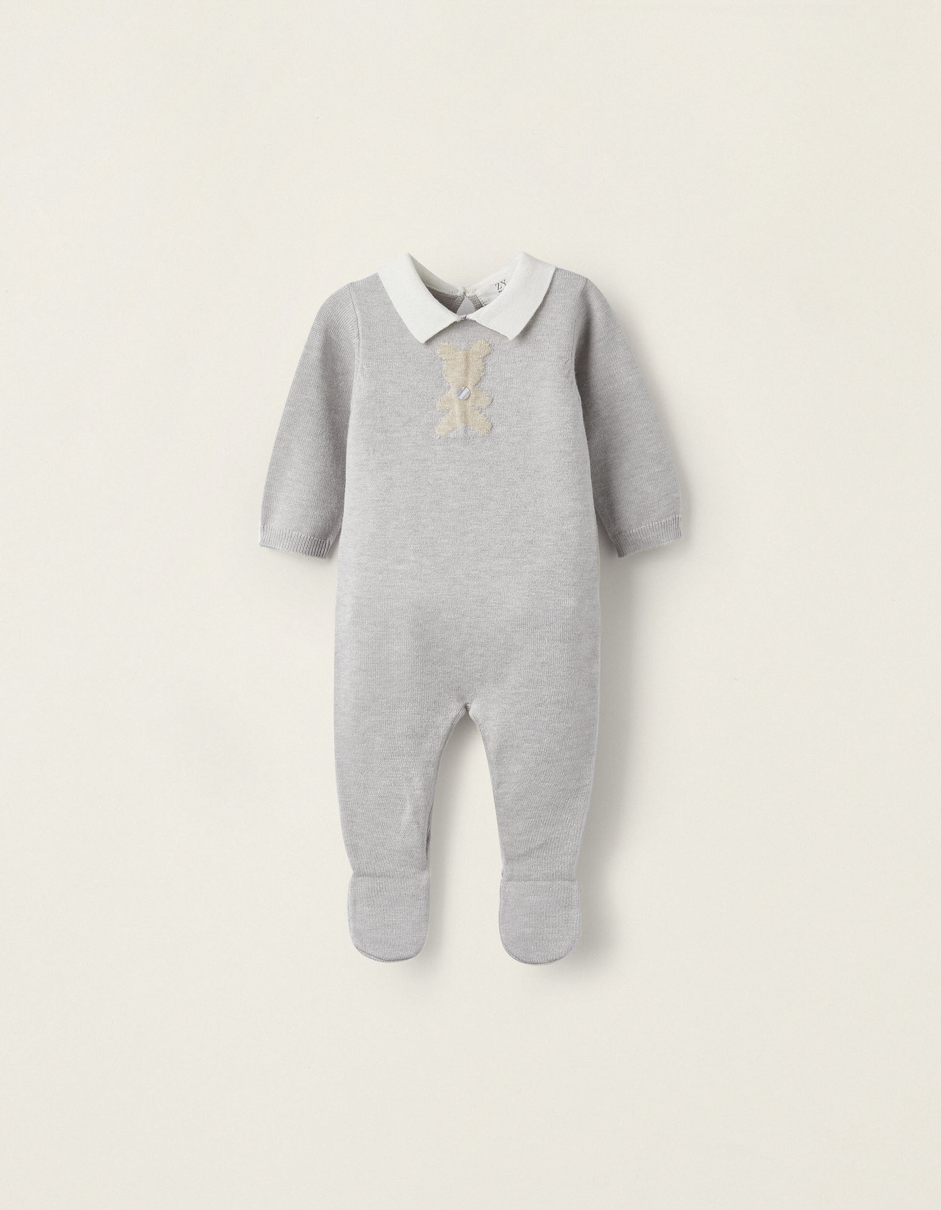 Knitted Babygrow for Newborn Boys 'Bear', Grey