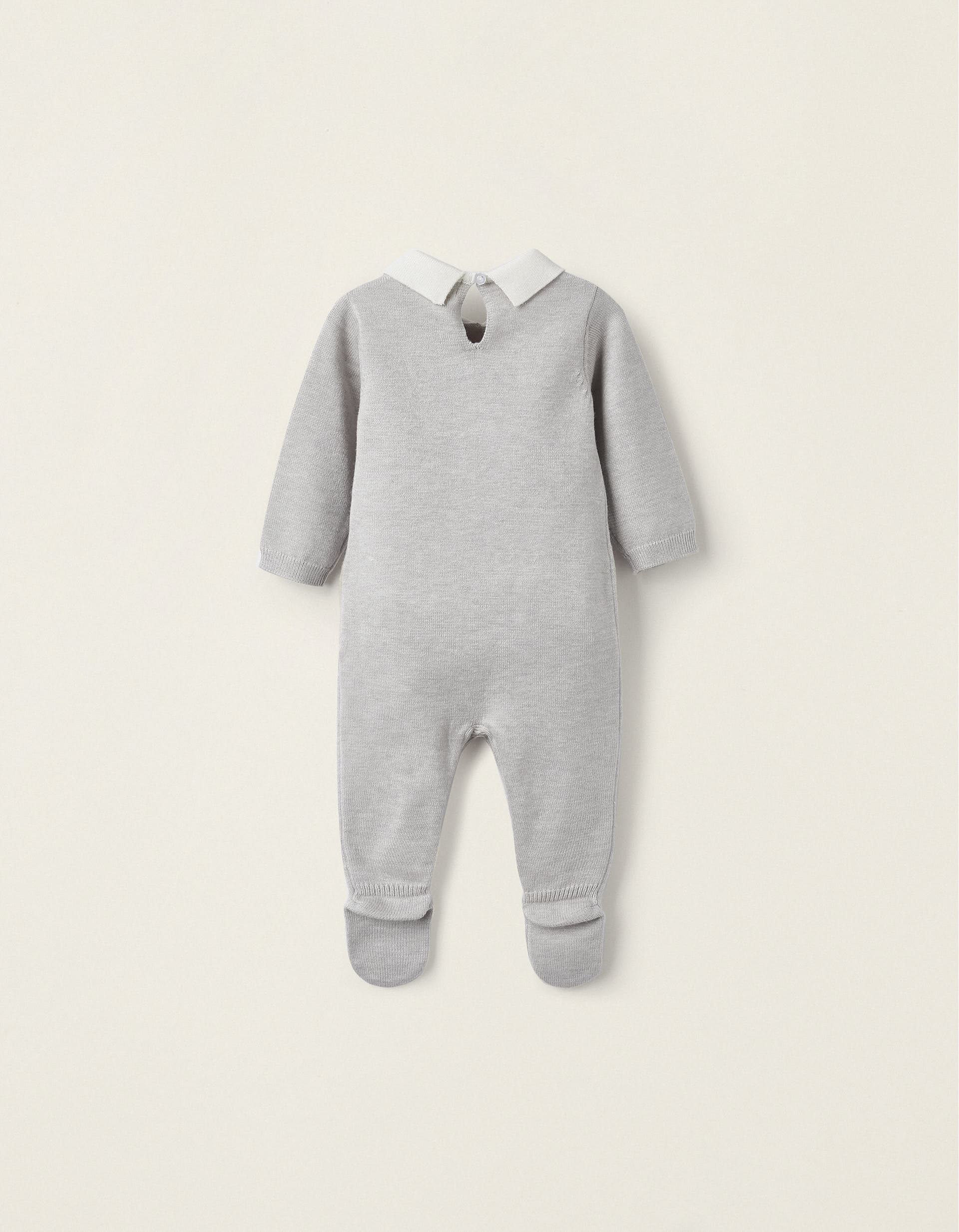 Knitted Babygrow for Newborn Boys 'Bear', Grey