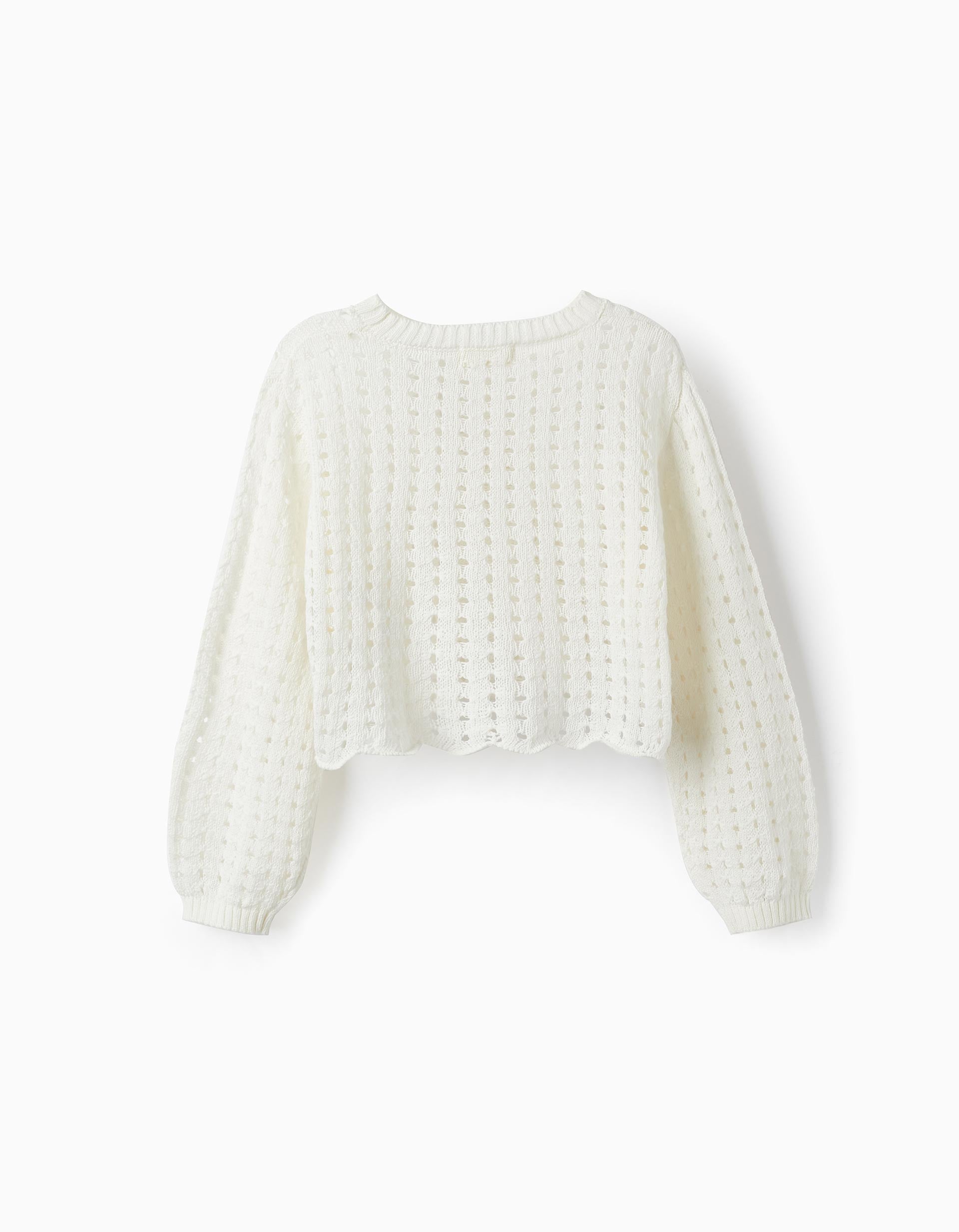 Pull en Maille en Coton pour Fille, Blanc