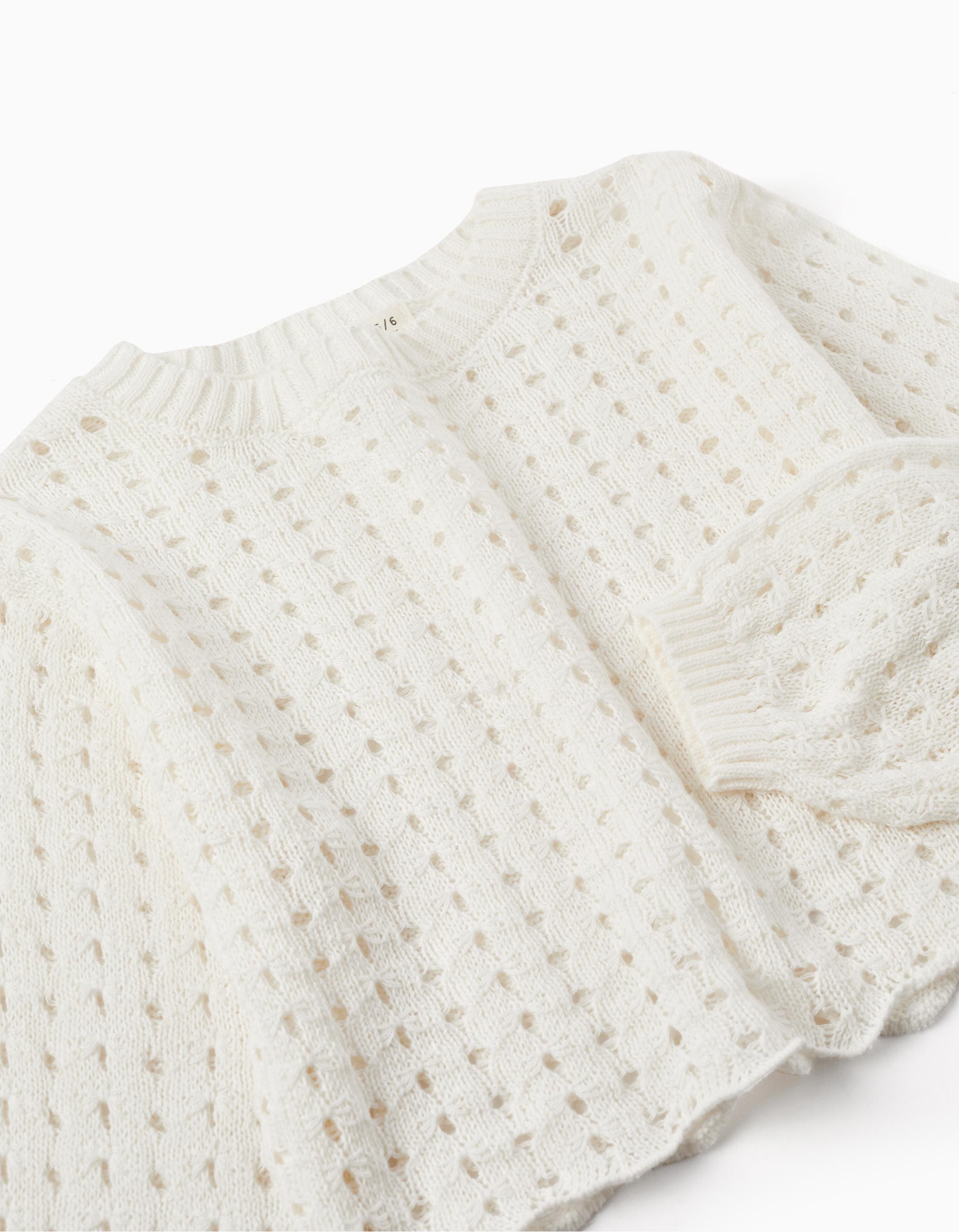 Pull en Maille en Coton pour Fille, Blanc