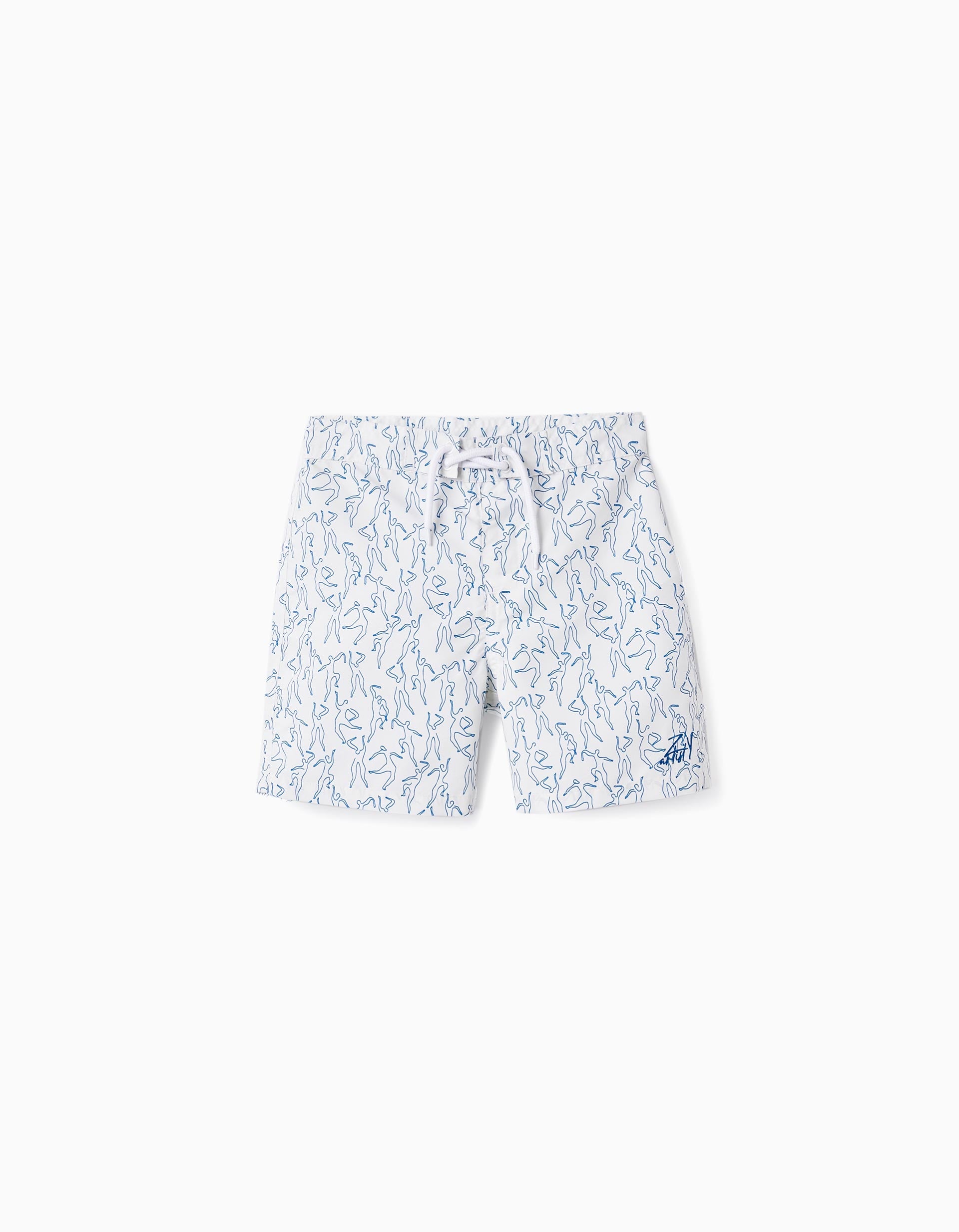 Swim Shorts with Print for Boys 'You & Me', White