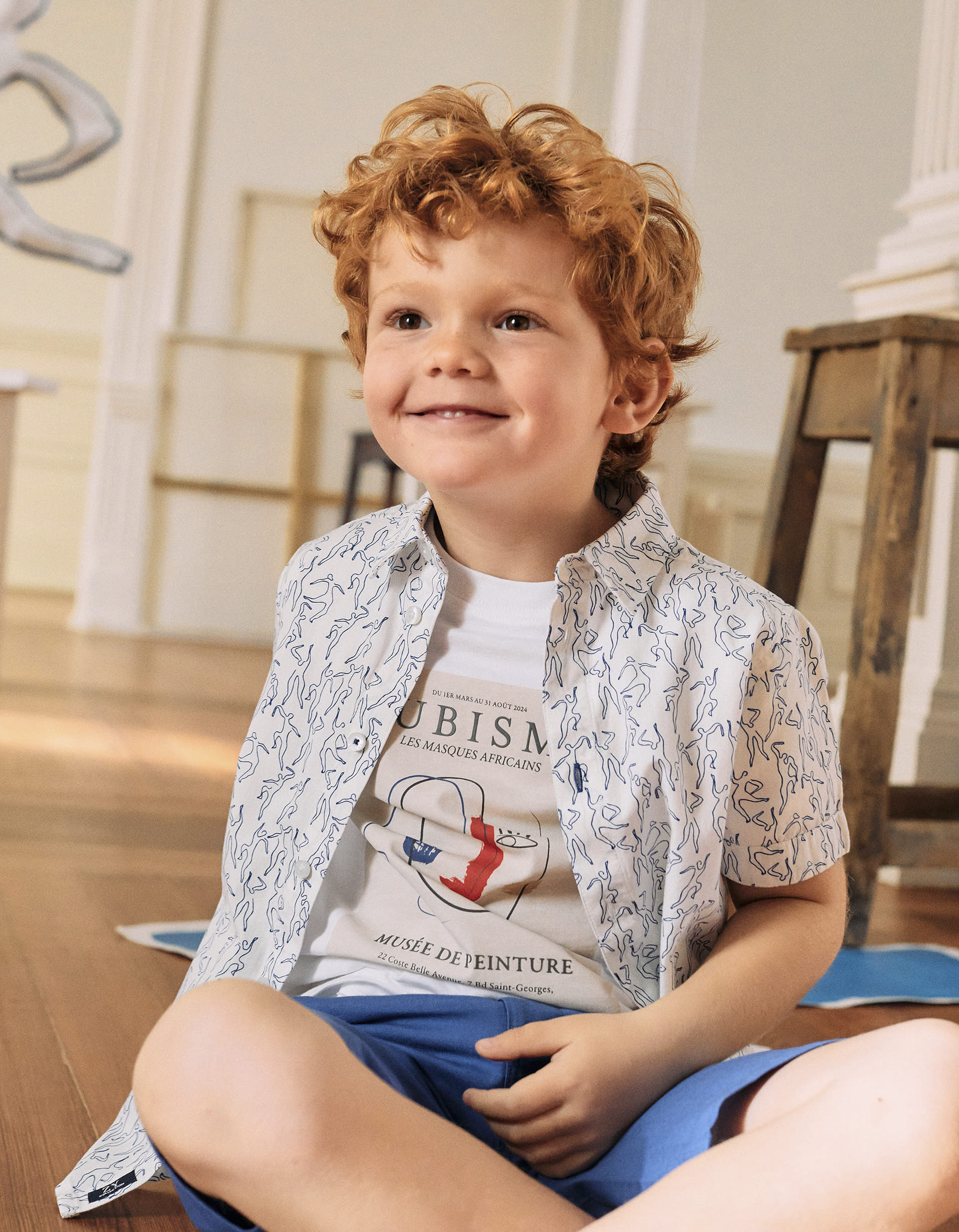 Camisa de Manga Corta en Algodón para Niño 'You&Me', Blanco/Azul