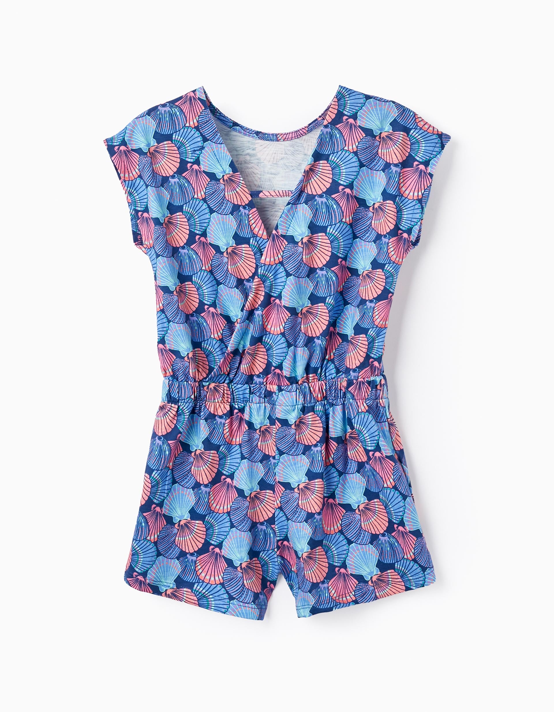 Short Printed Jumpsuit for Girls 'Shells', Blue/Coral