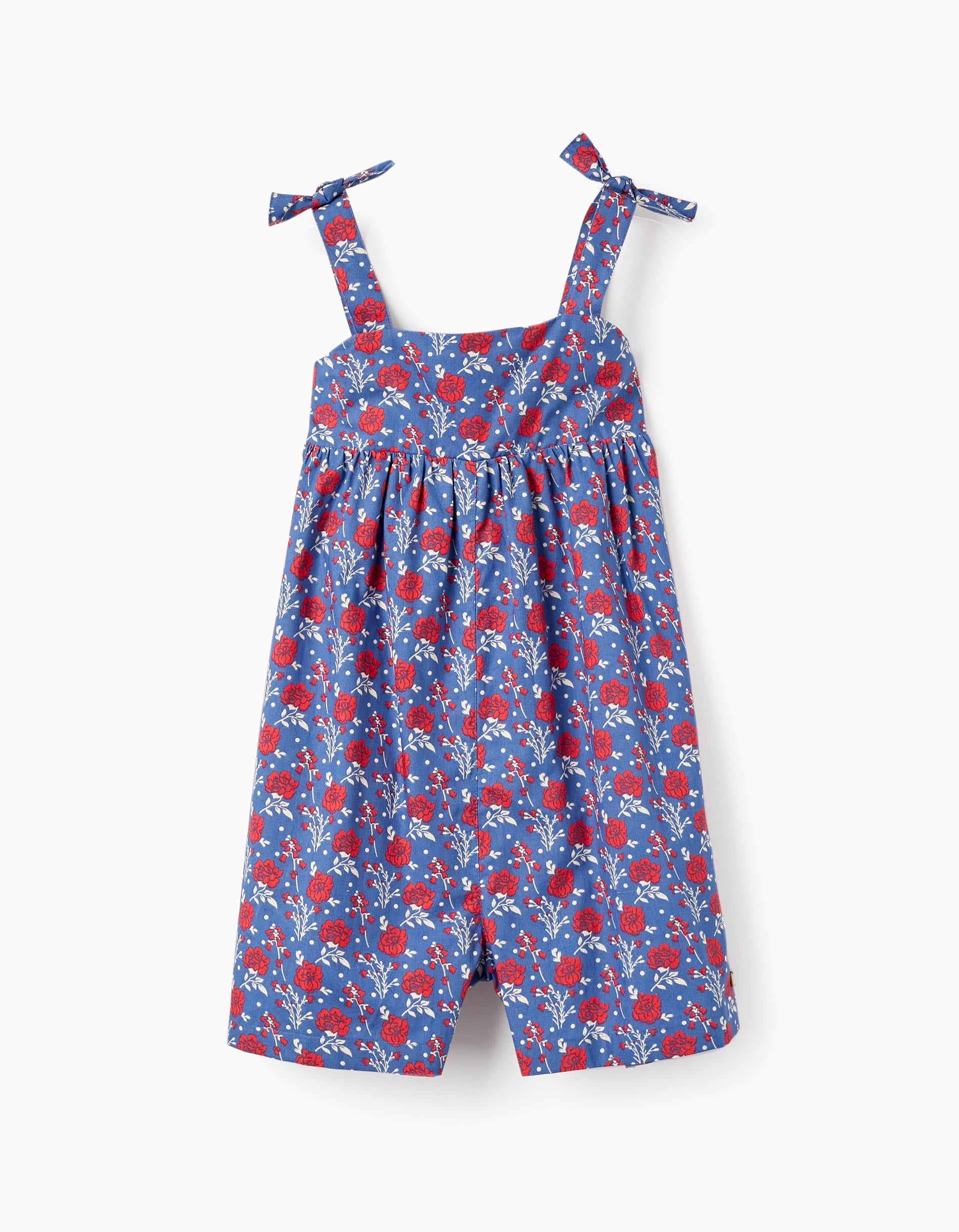 Floral Cotton Jumpsuit for Girls, Blue/Red