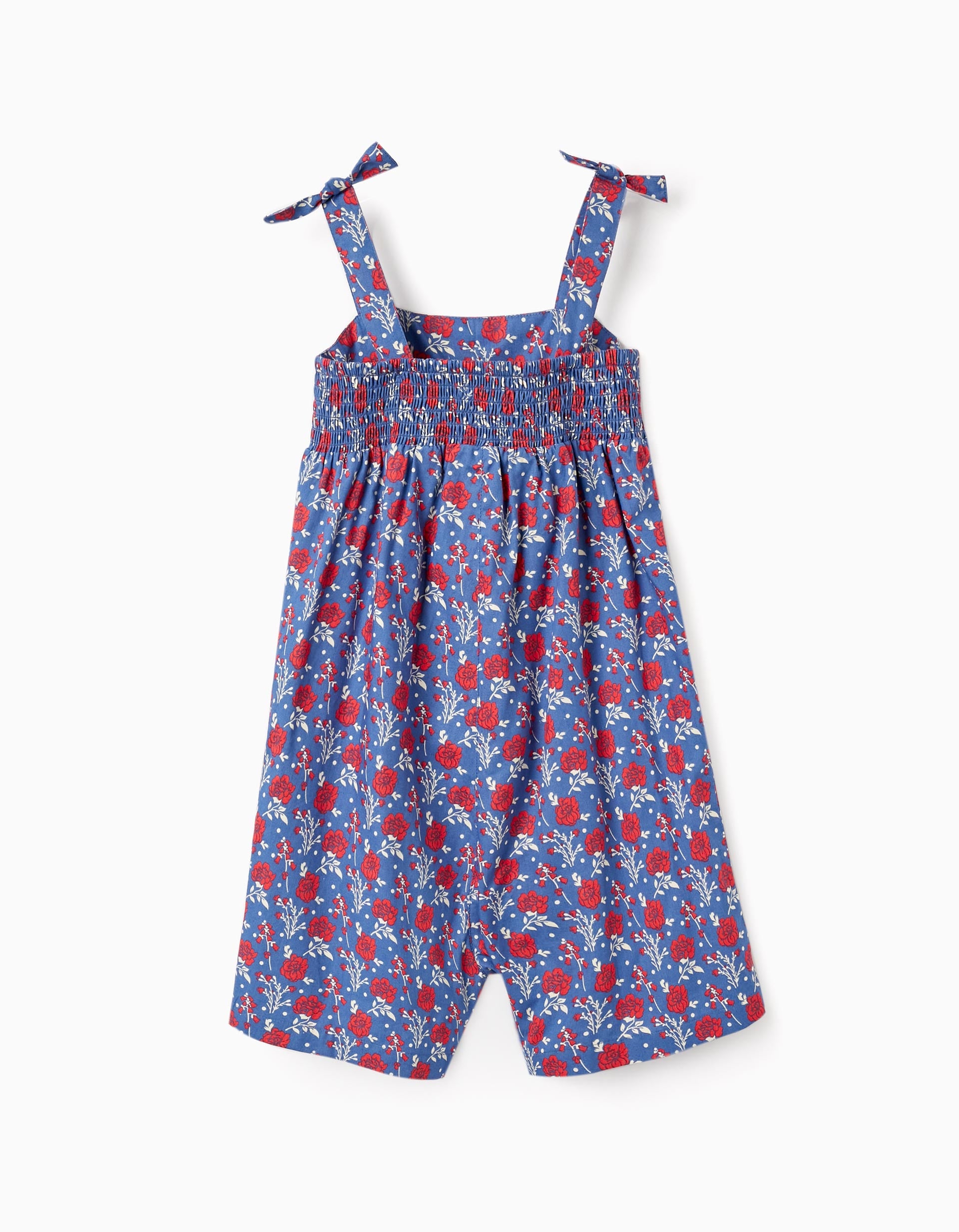 Floral Cotton Jumpsuit for Girls, Blue/Red