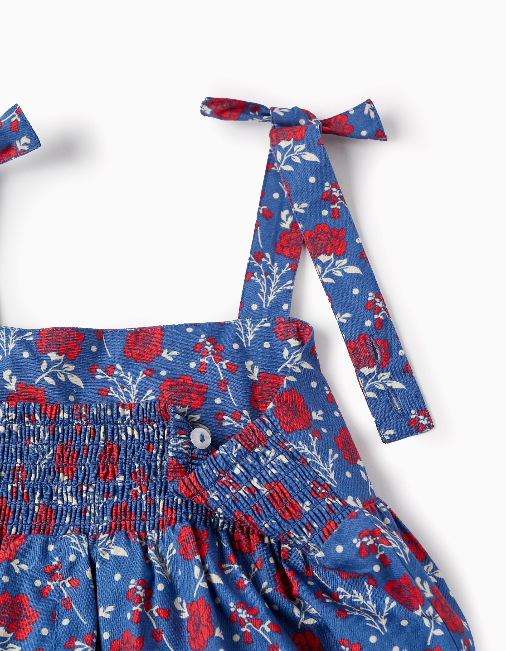 Floral Cotton Jumpsuit for Girls, Blue/Red