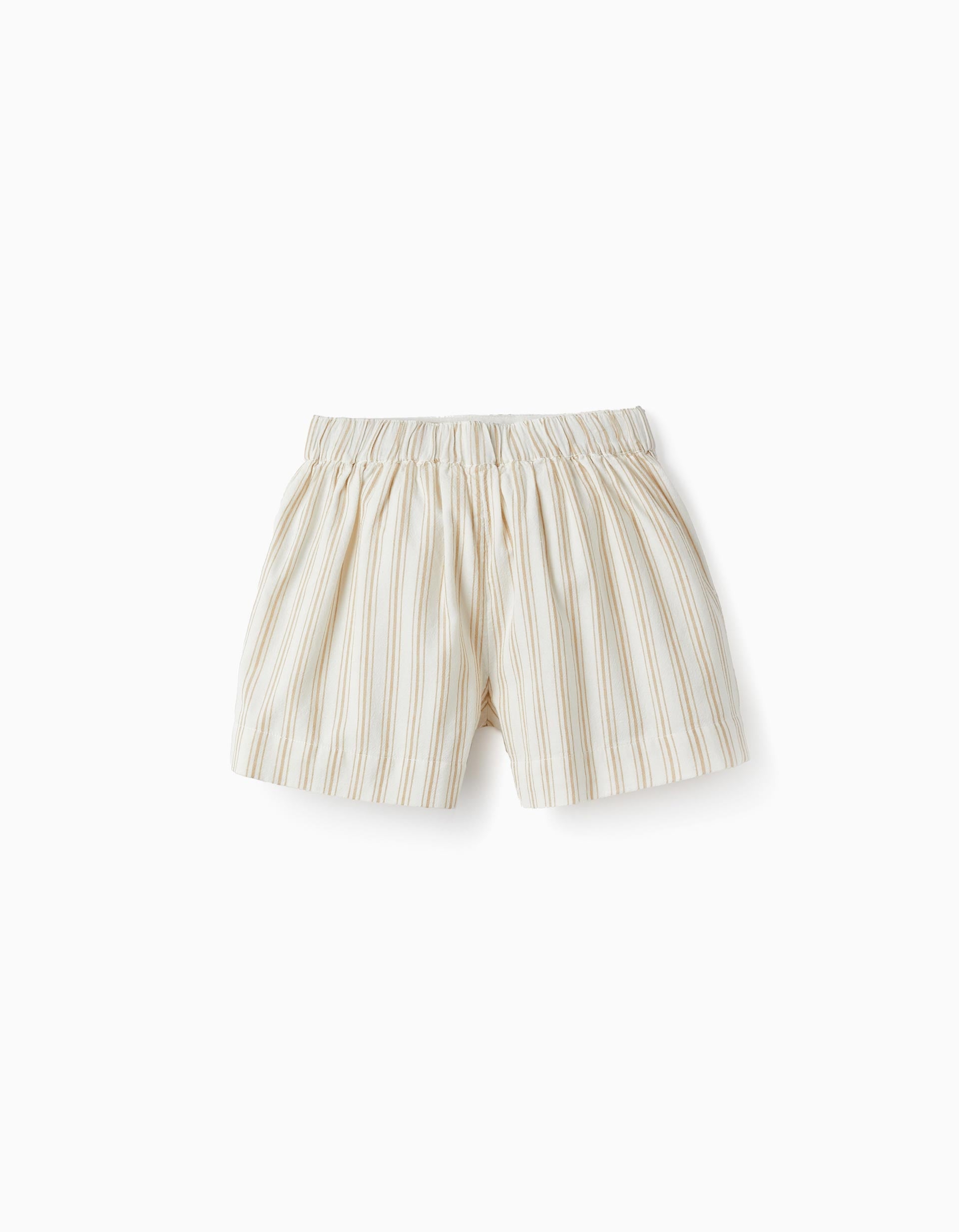 Calções de Algodão com Laço para Menina, Branco/Bege