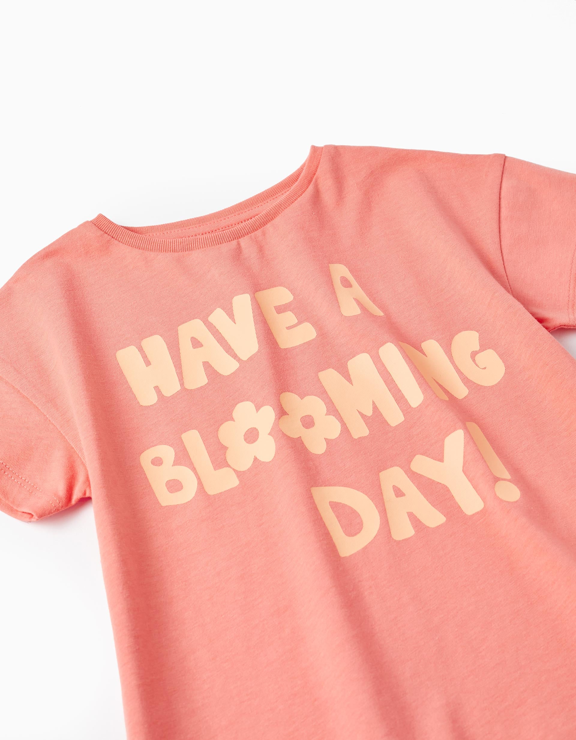 T-shirt en coton pour fille 'Have a Blooming Day!', Corail