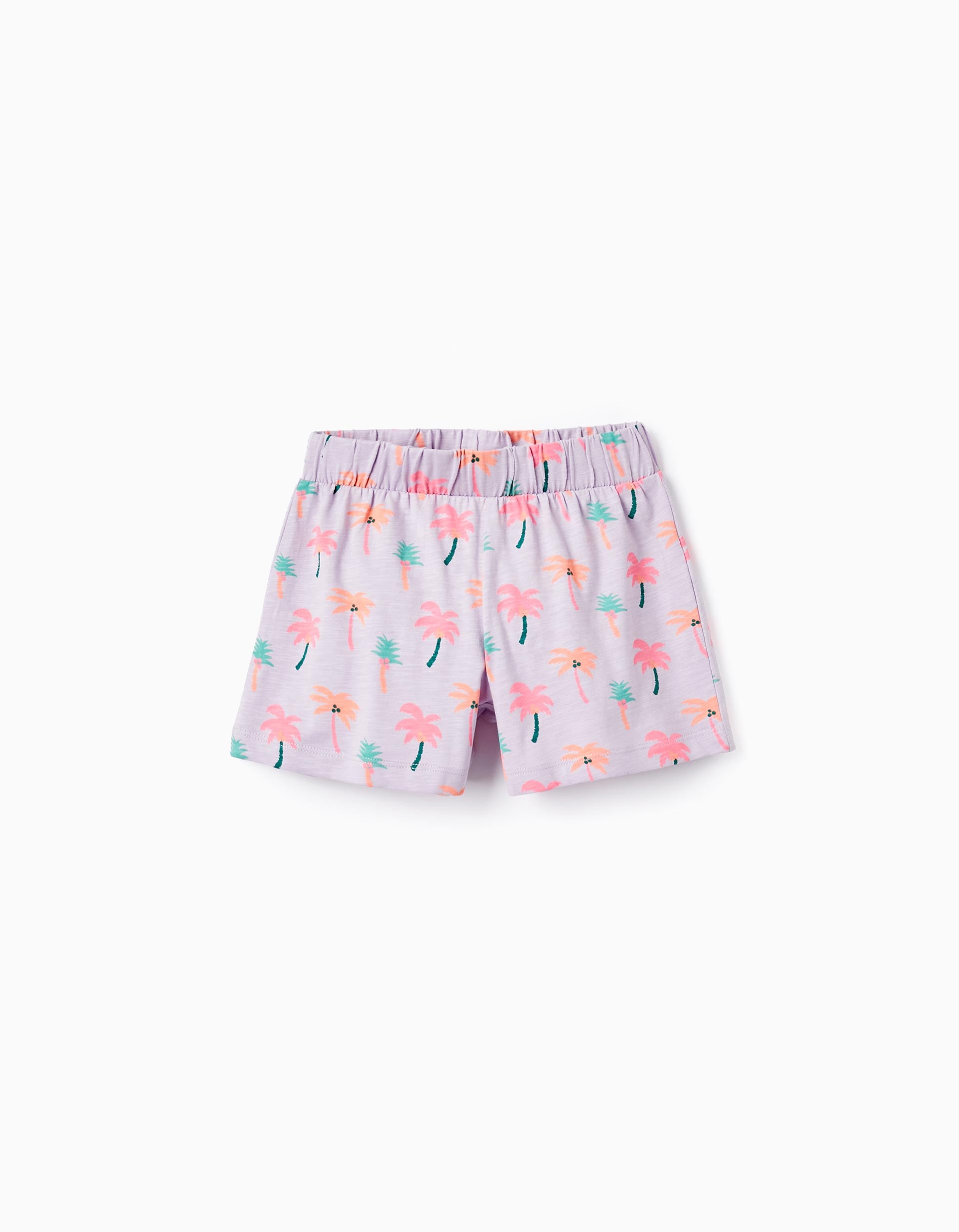 Shorts En Jersey De Coton Pour Fille, 'Palmiers', Lilas