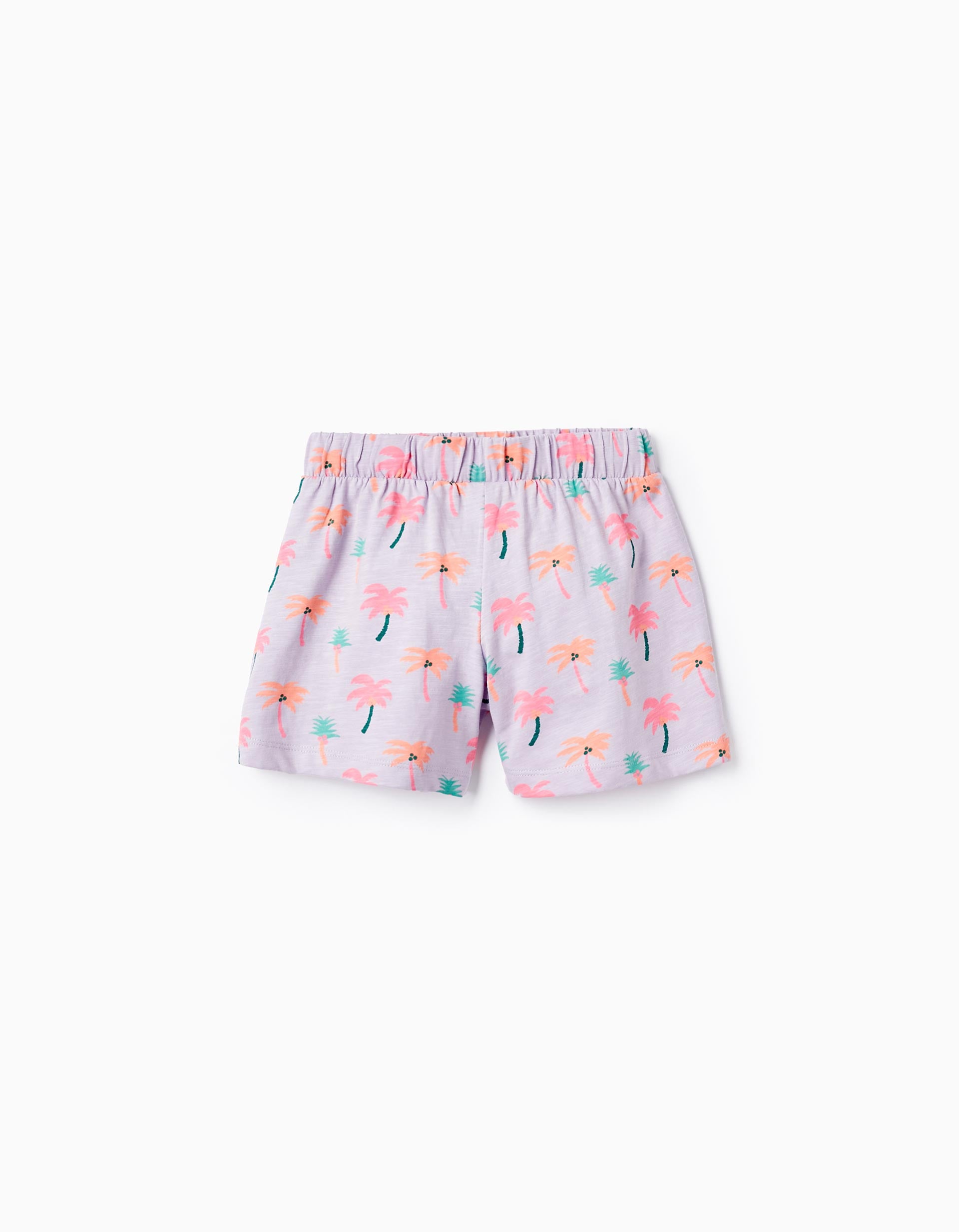 Shorts En Jersey De Coton Pour Fille, 'Palmiers', Lilas