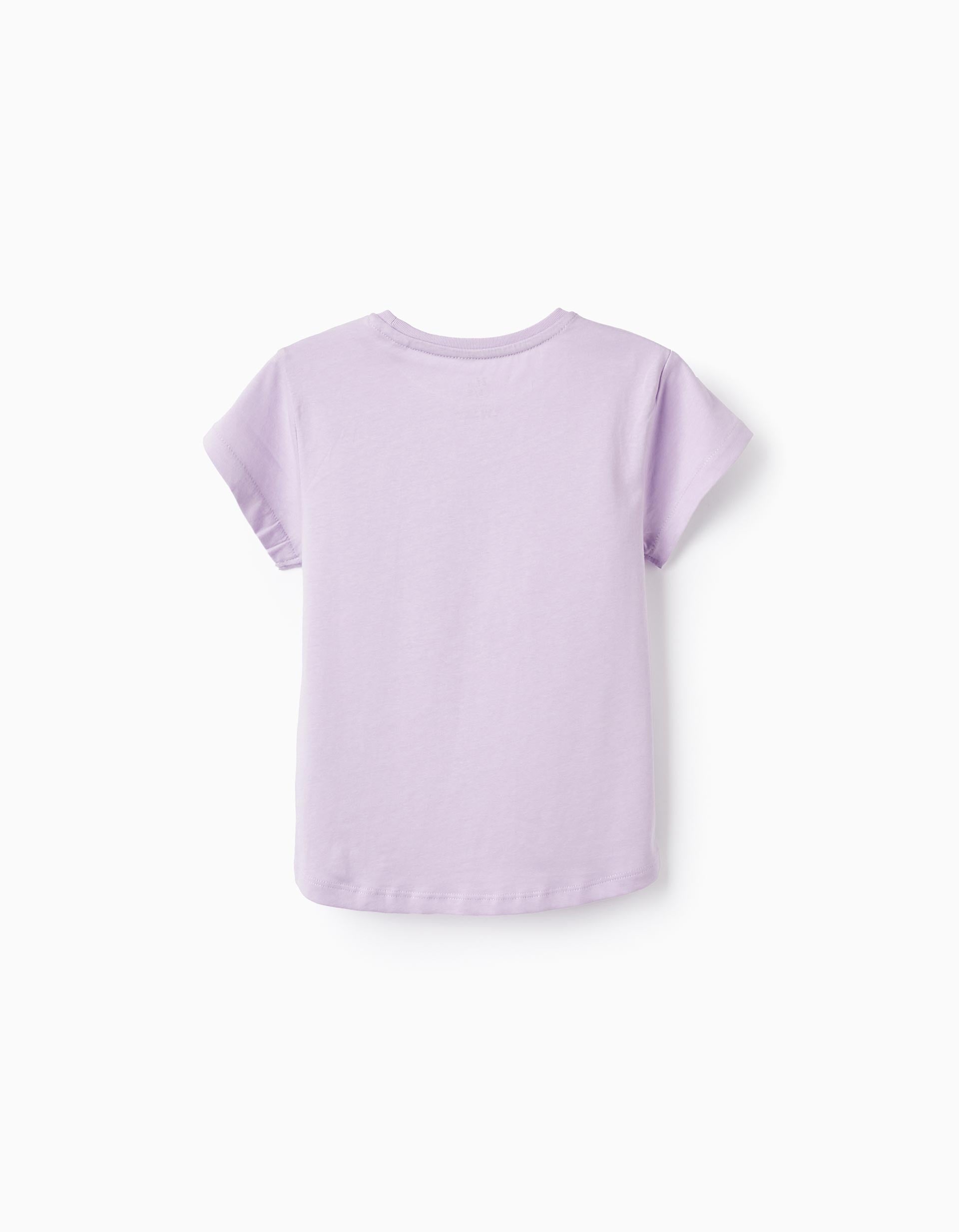 2 T-shirts en Coton pour Fille 'Palmiers', Blanc/Violet