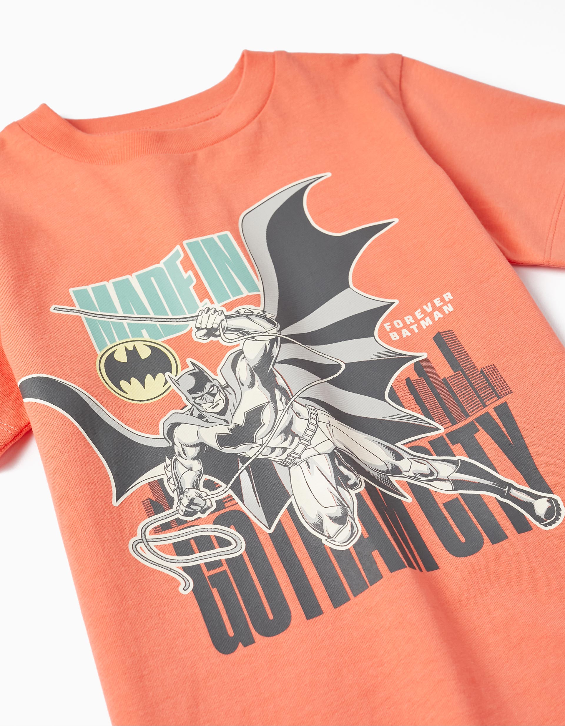 Camiseta + Pantalones Cortos de Algodón para Niño 'Batman', Naranja/Gris Oscuro