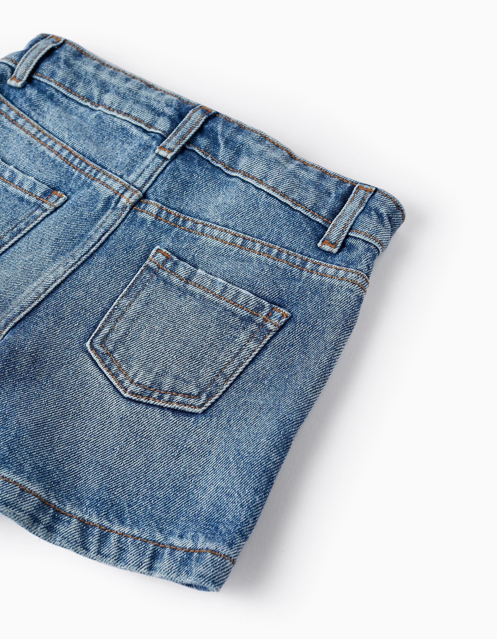 Saia-Calção em Ganga de Algodão para Menina, Azul