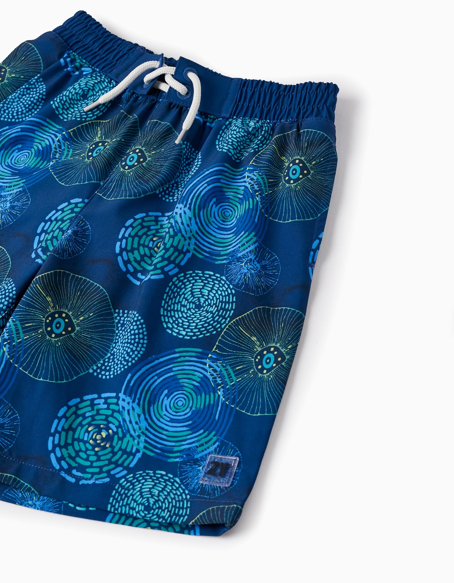 UPF 80 Swim Shorts with Pattern for Boys, Dark Blue