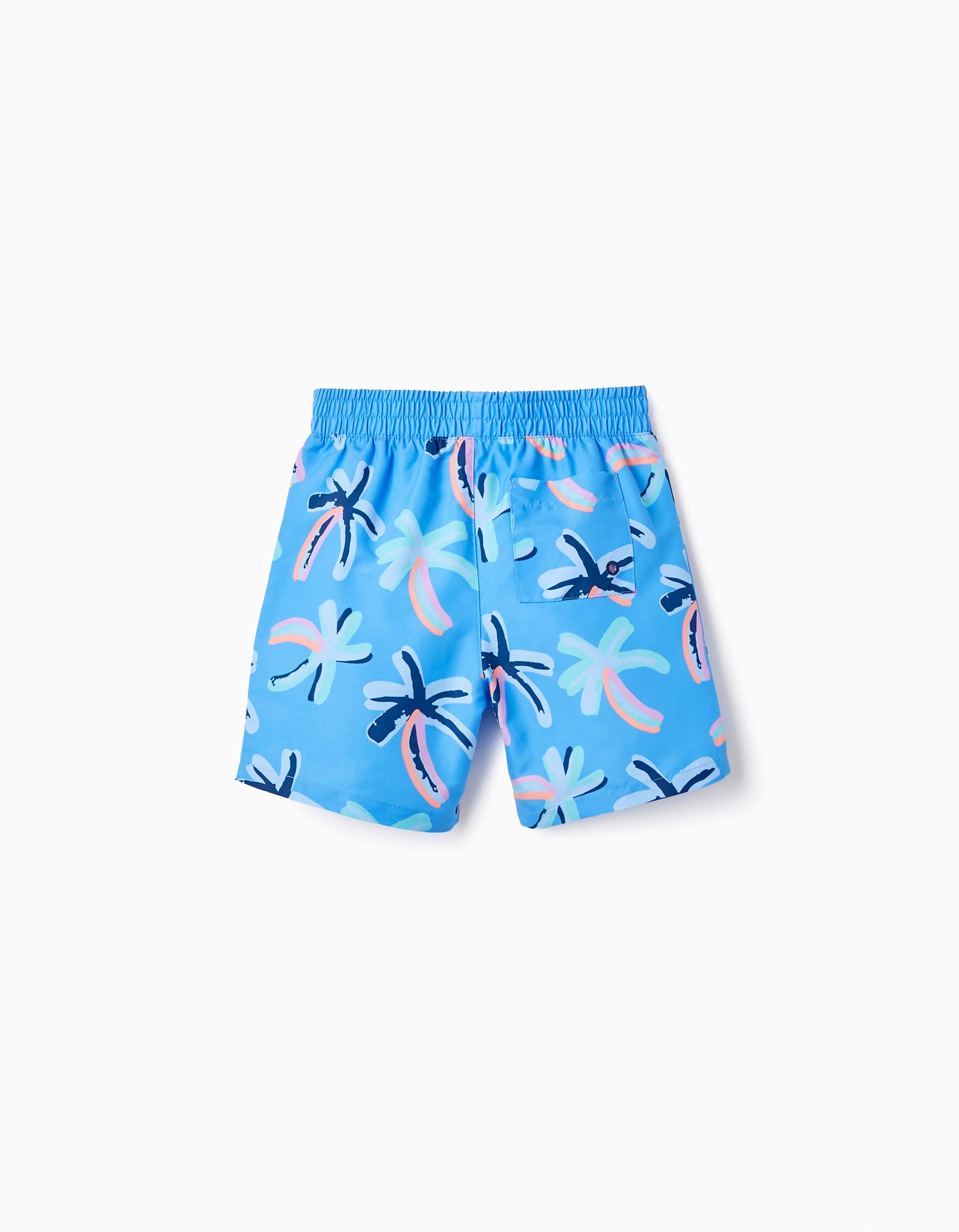 UPF 80 Swim Shorts with Palm Trees Pattern for Boys, Blue