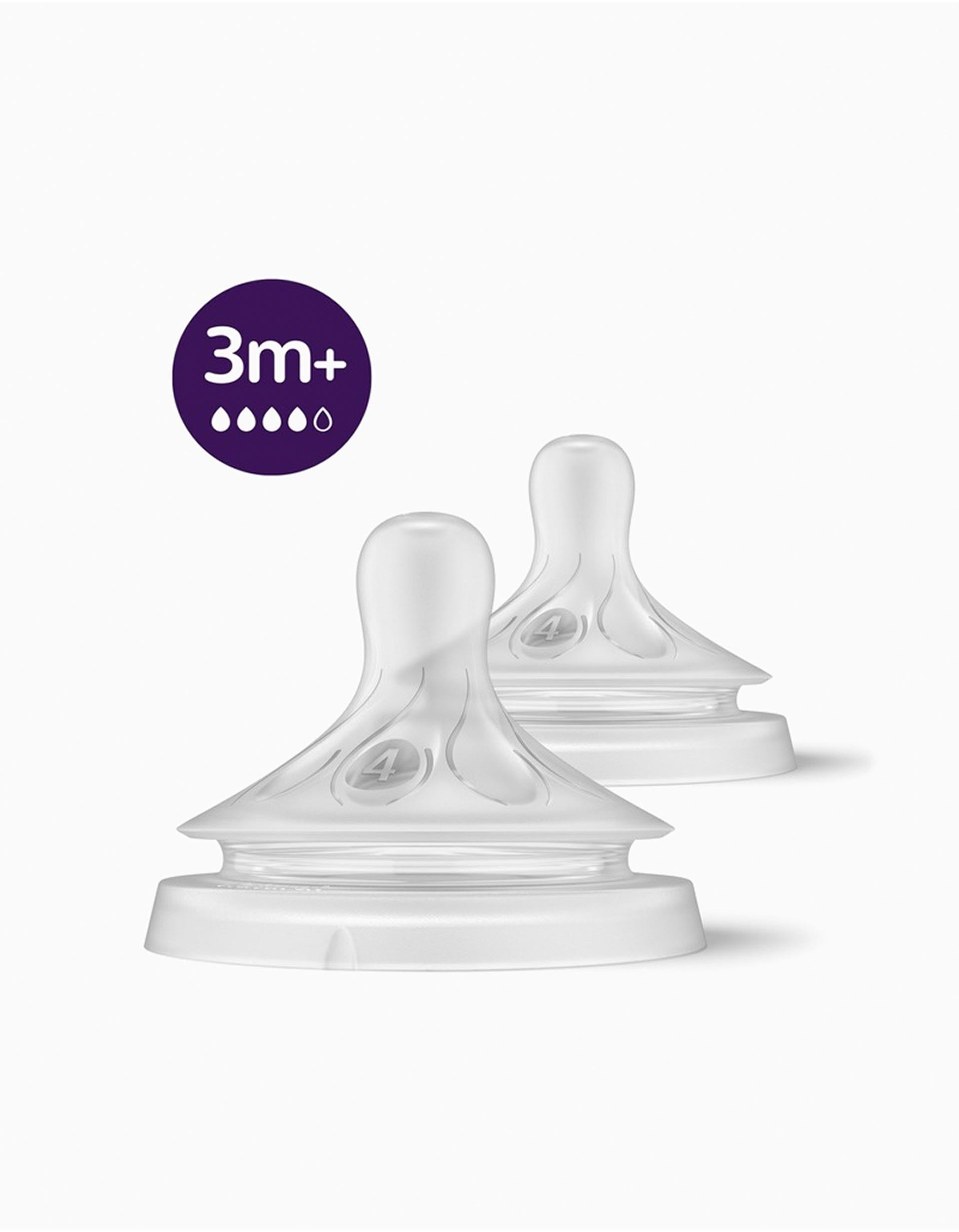 2 Silicone Teats Natural Response Medium Flow T4 Philips Avent 3M+