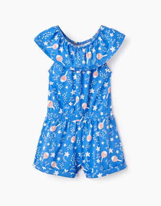 Macacão Curto de Algodão para Menina 'Cha Cha Cha', Azul