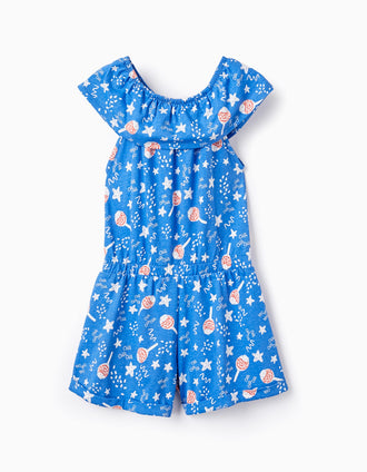 Macacão Curto de Algodão para Menina 'Cha Cha Cha', Azul