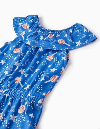 Macacão Curto de Algodão para Menina 'Cha Cha Cha', Azul