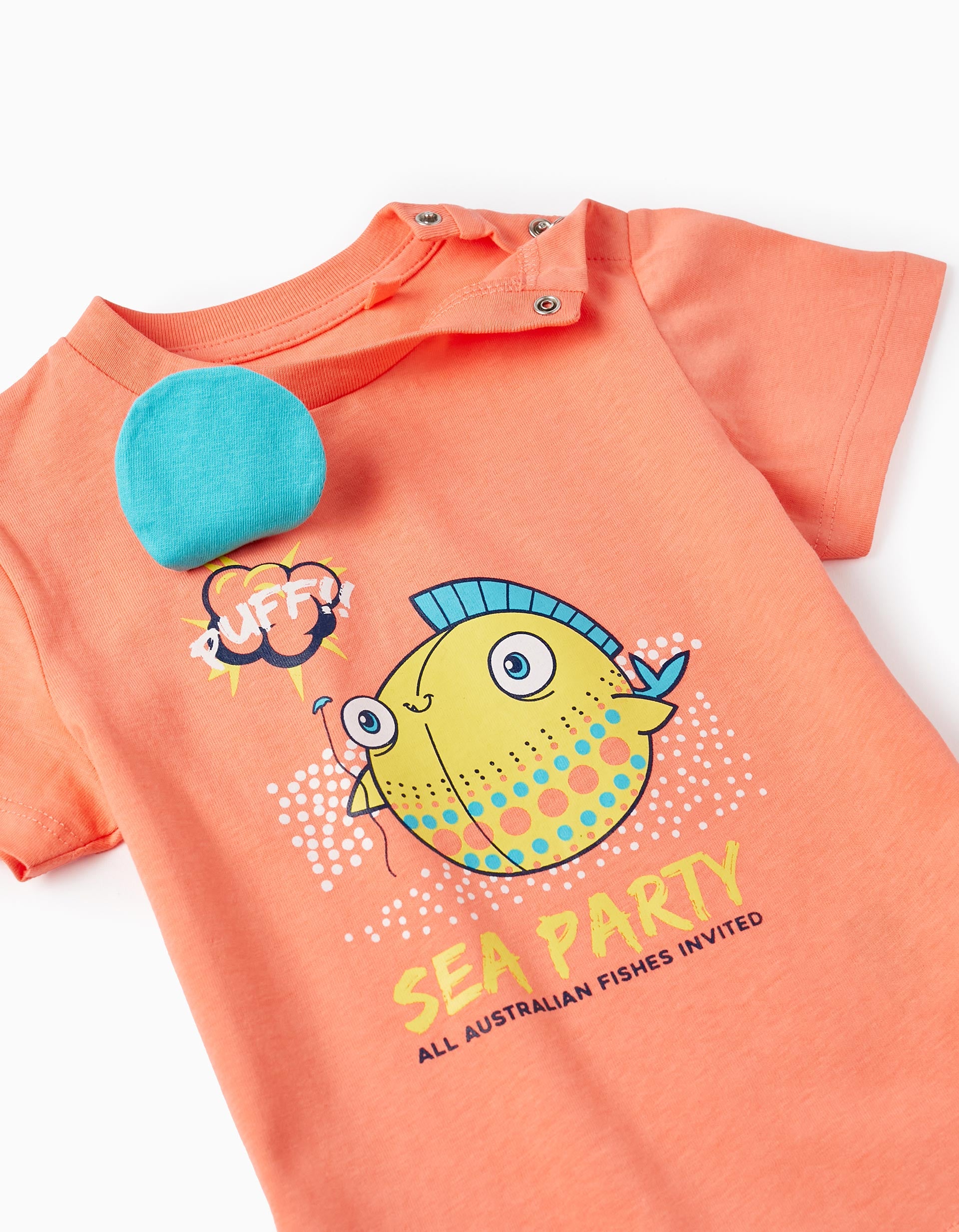 Cotton T-shirt with Printed Design for Baby Boys 'Balloon Fish', Coral