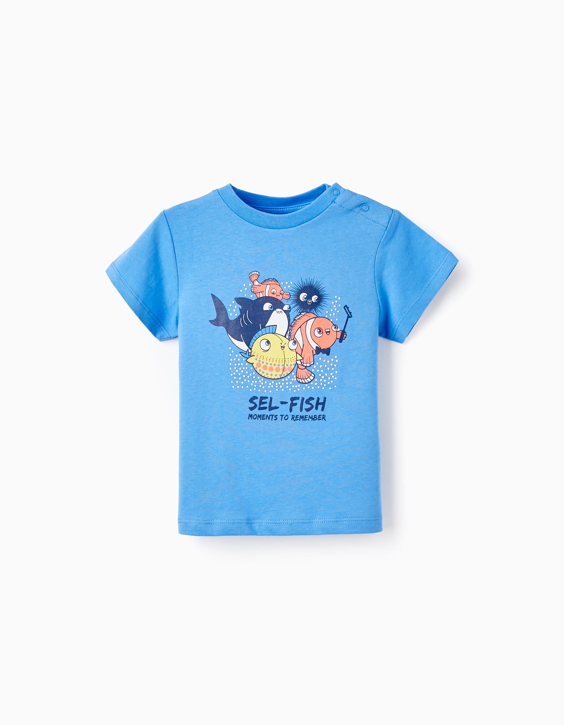 Cotton T-shirt with Printed Design for Baby Boys 'Sel-Fish', Blue