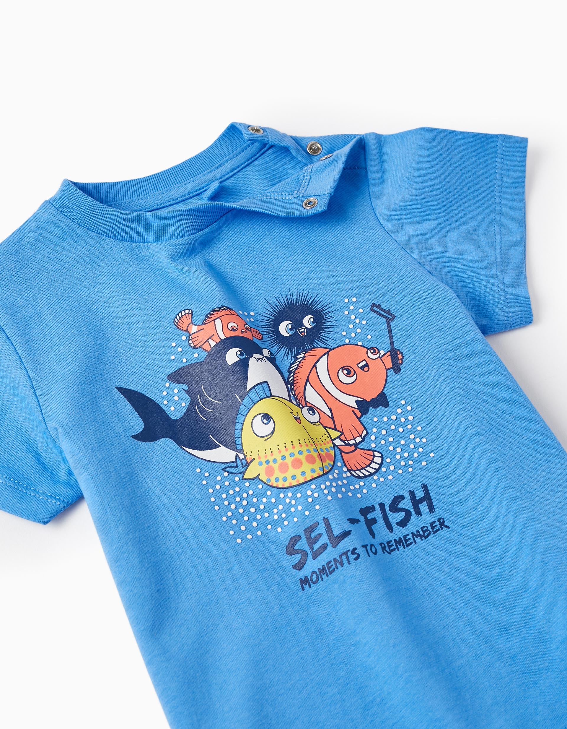 Cotton T-shirt with Printed Design for Baby Boys 'Sel-Fish', Blue