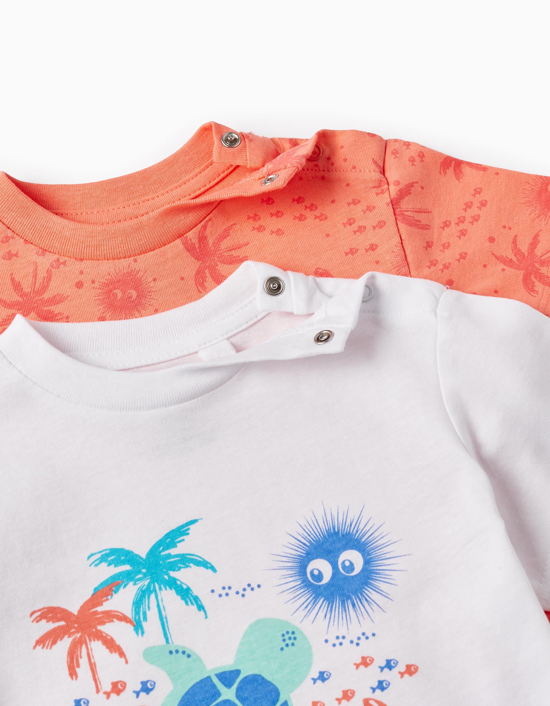 2 Cotton T-shirts for Baby Boys 'Sea Animals', White/Coral