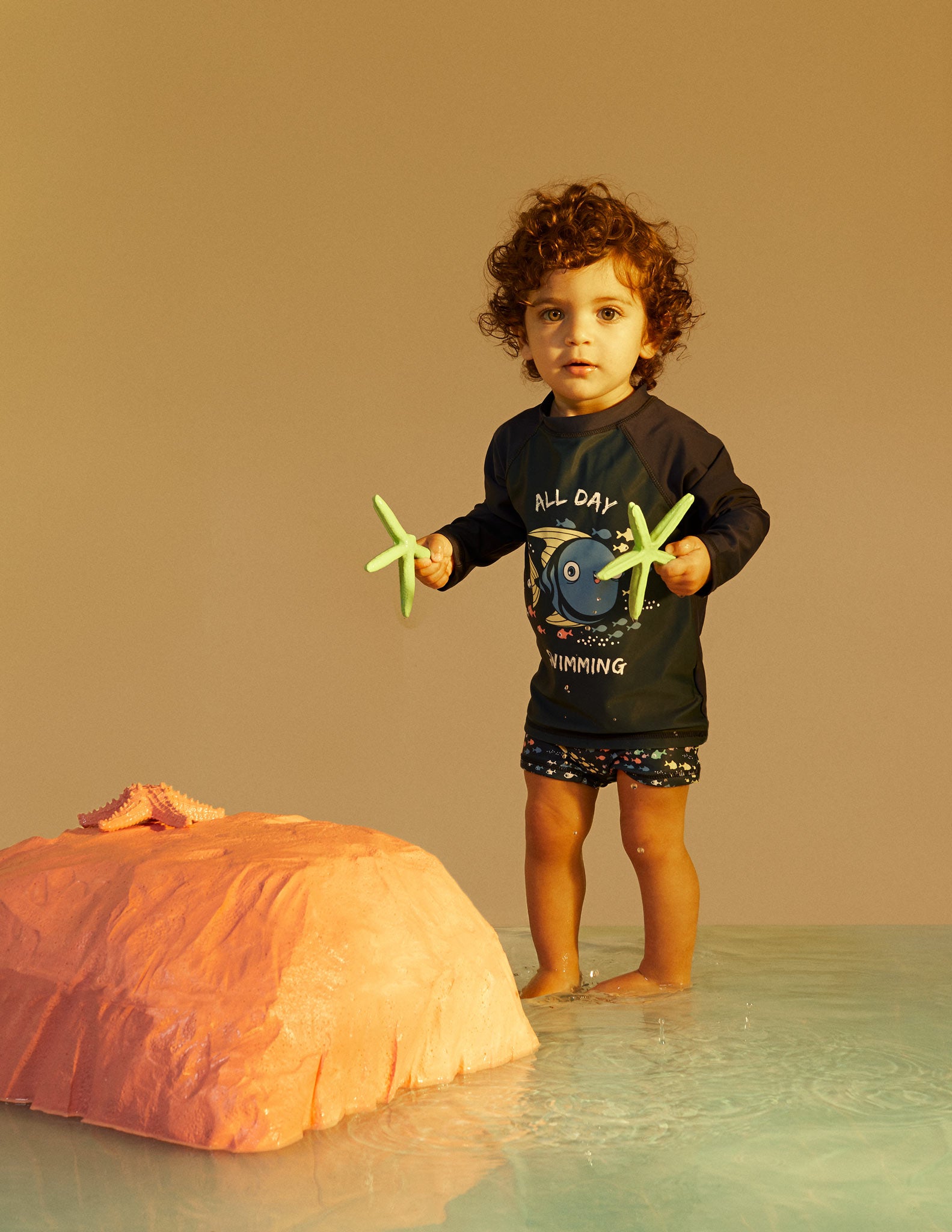 Camiseta + Bañador Shorts  UPF80 para Bebé Niño 'Peixe', Azul