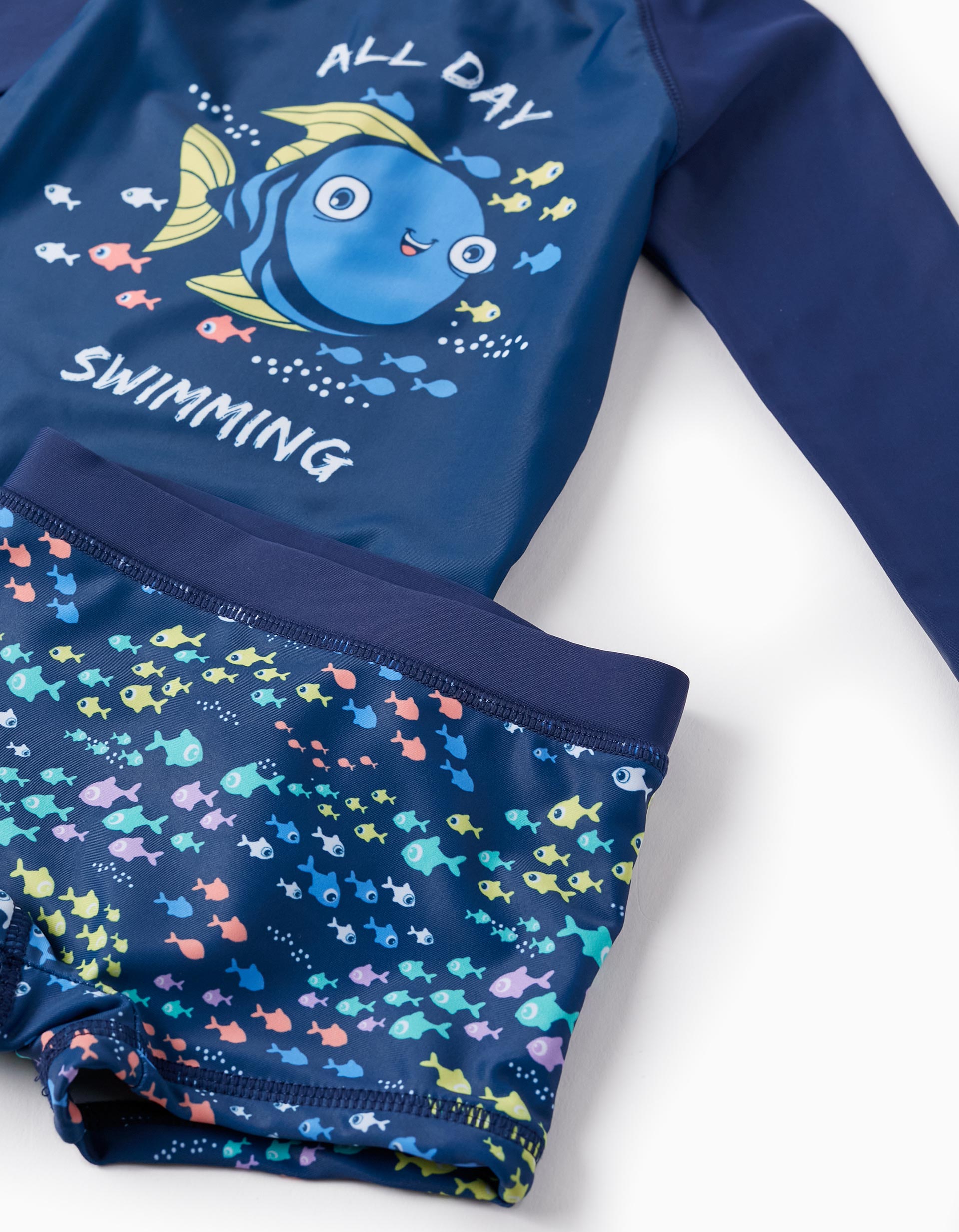 Camiseta + Bañador Shorts  UPF80 para Bebé Niño 'Peixe', Azul