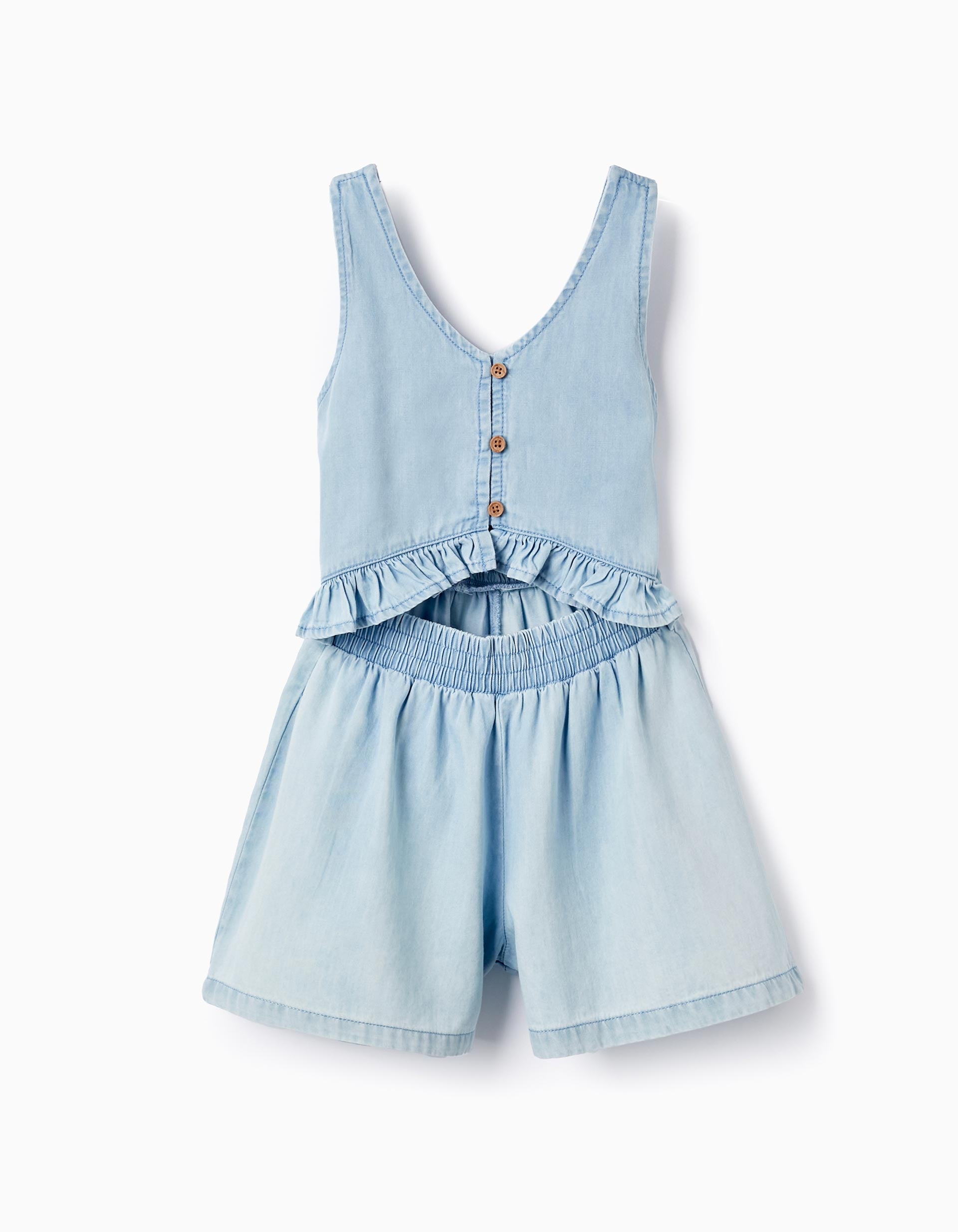 Light Denim Jumpsuit in Cotton for Girls, Light Blue