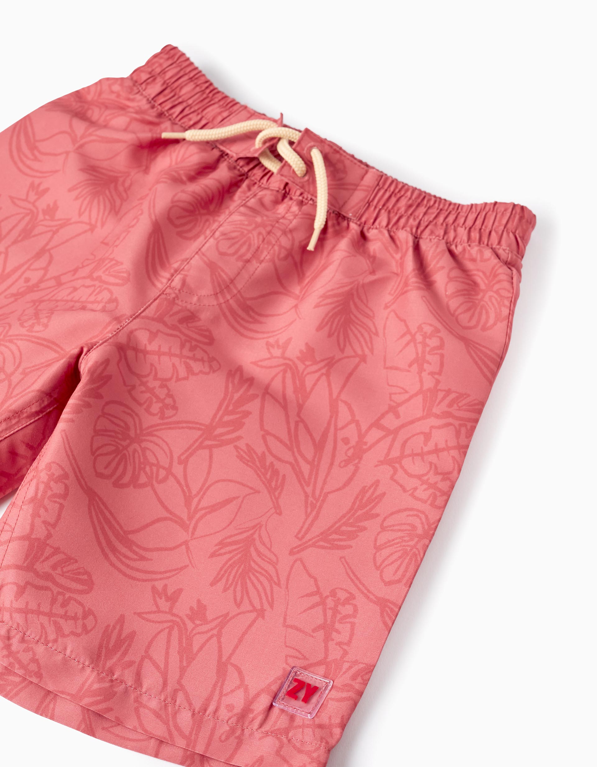 UPF 80 Swim Shorts with Pattern for Boys, Brick Red