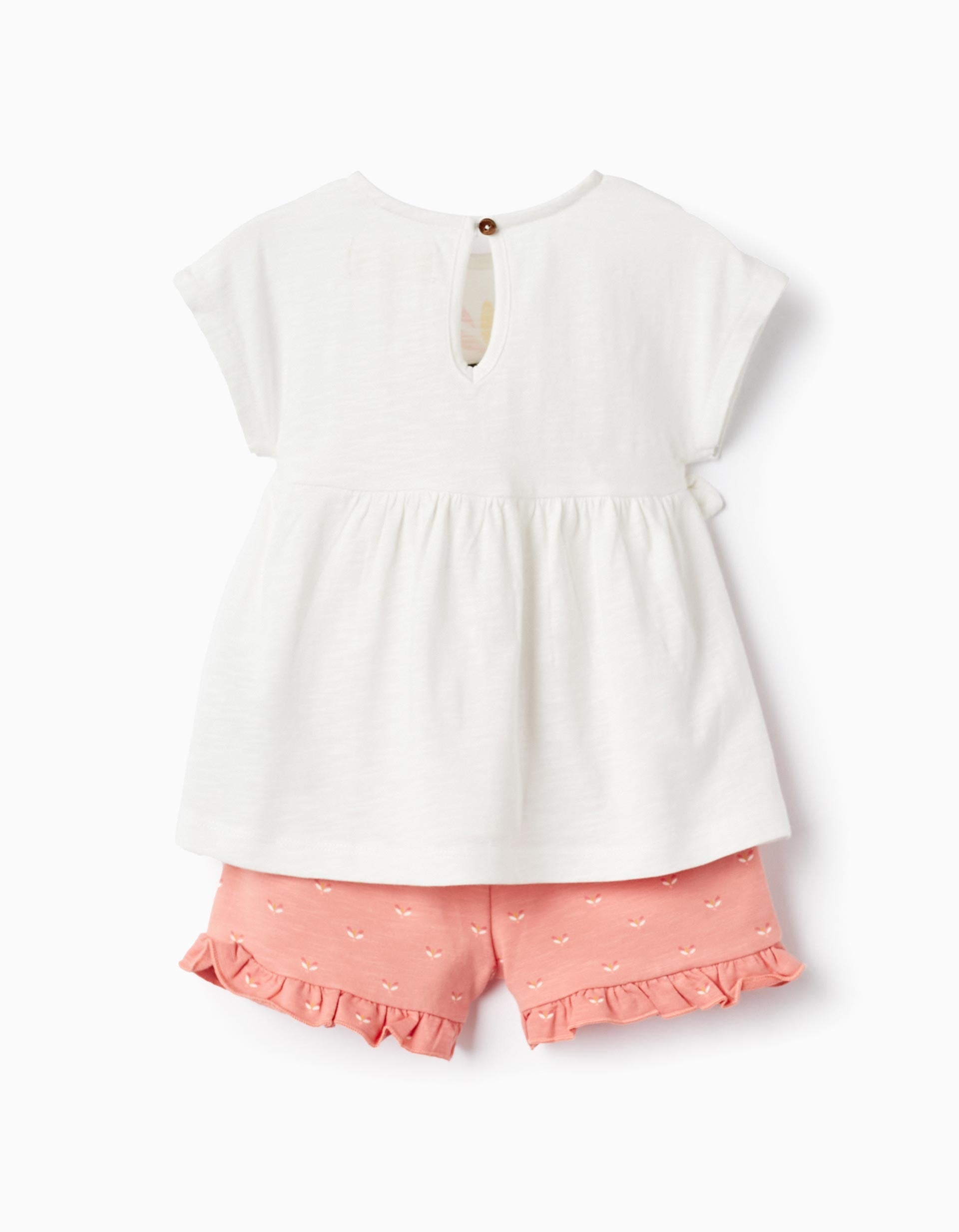 T-shirt + Shorts for Baby Girls, White/Coral