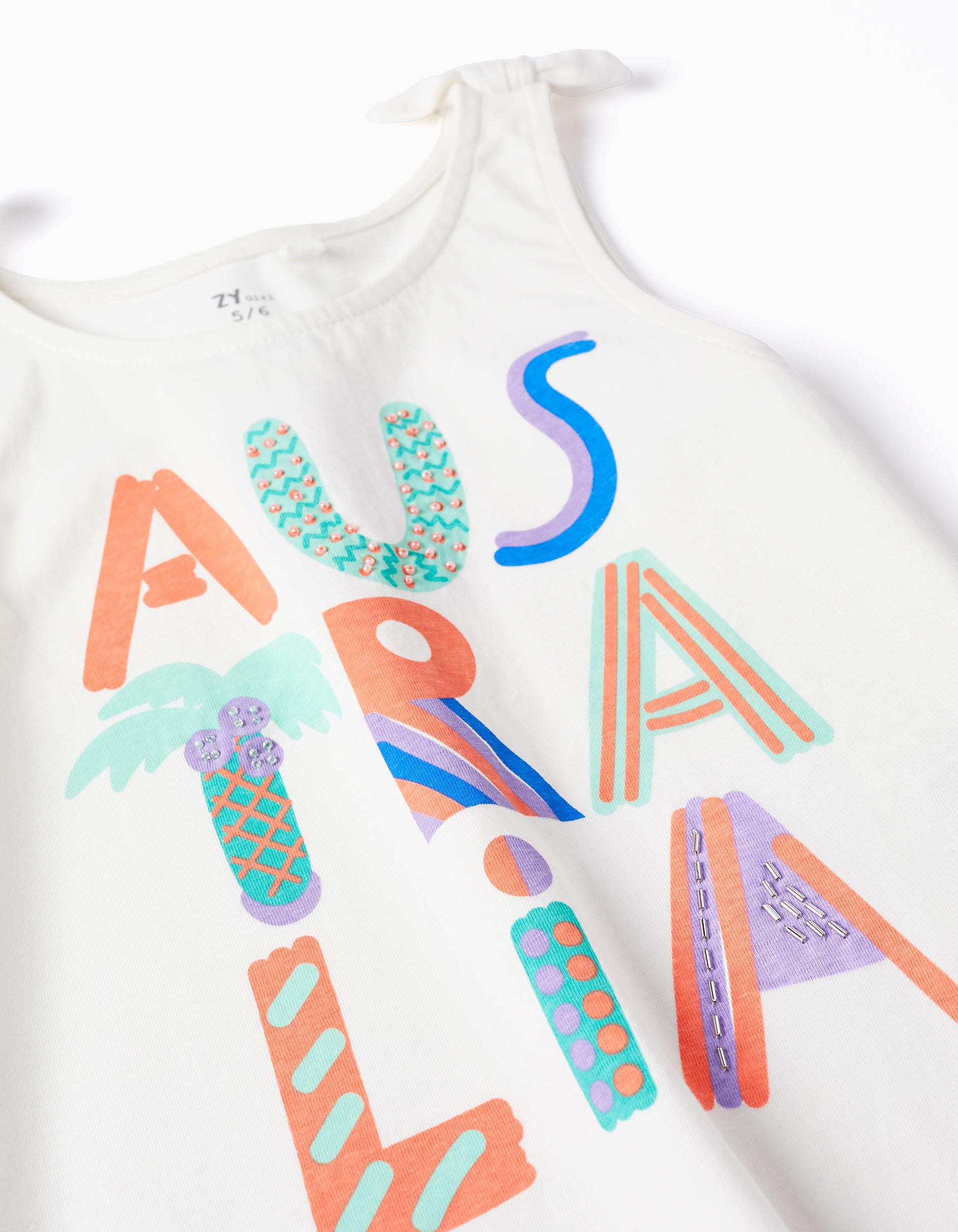 Top + Calções de Algodão para Menina 'Australia', Branco/Coral