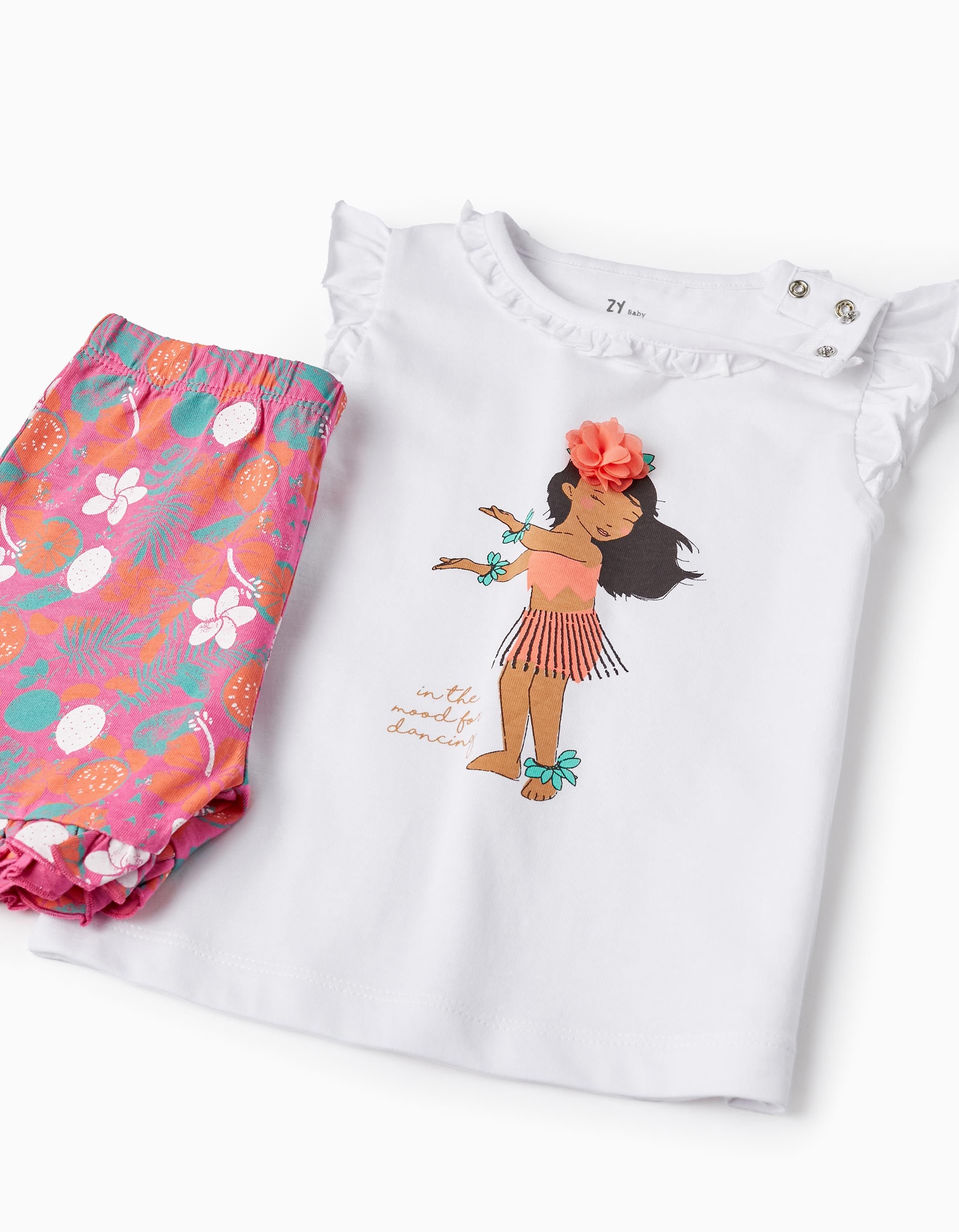 Pyjama en coton avec volants pour bébé fille 'Hawaiian', Multicolore