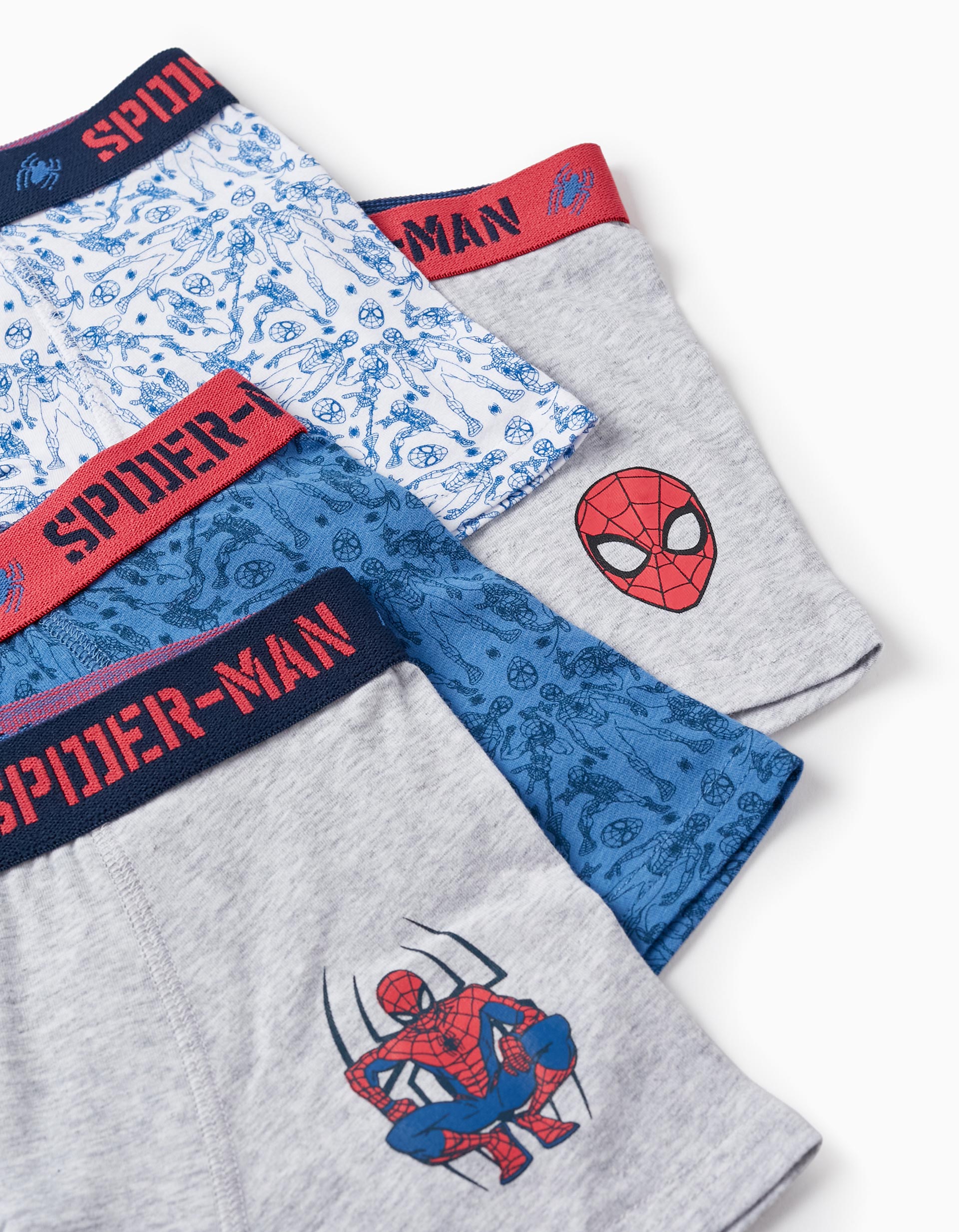 Pack 4 Boxers para Niño 'Spider-Man', Gris/Blanco/Azul Oscuro