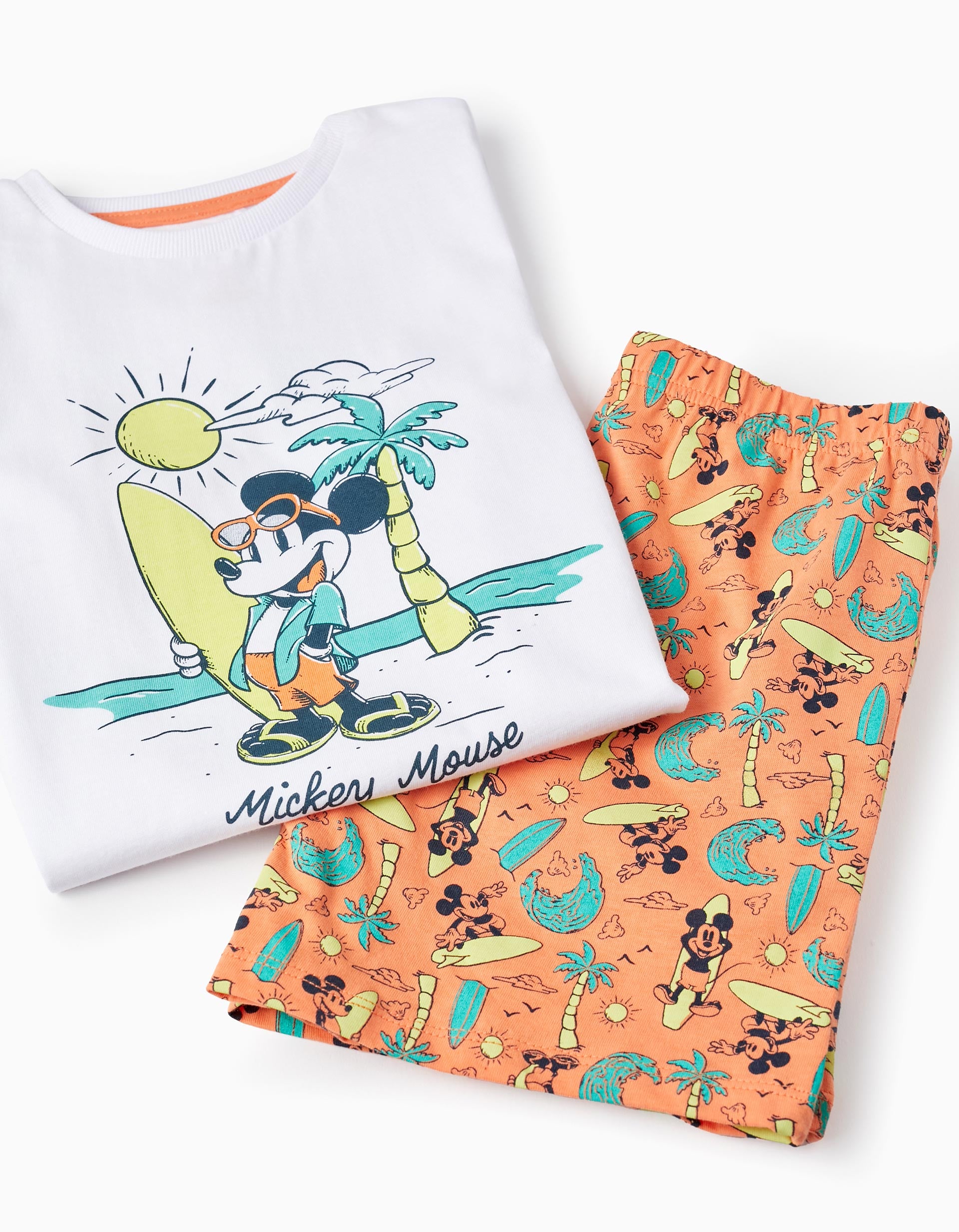 Pijama em Algodão para Menino 'Mickey', Branco/Laranja