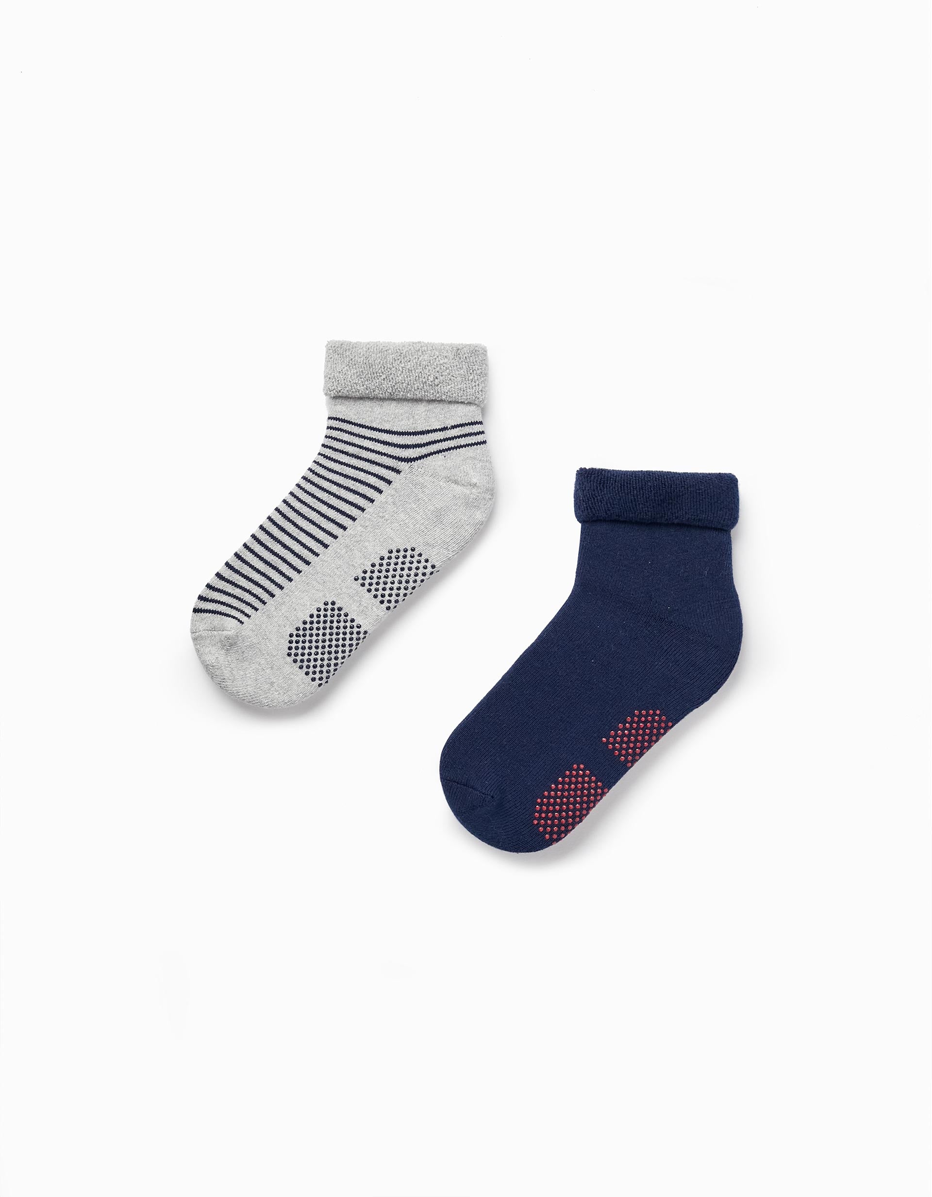 Chaussettes Antidérapantes Pliées pour Enfant, Bleu/Gris