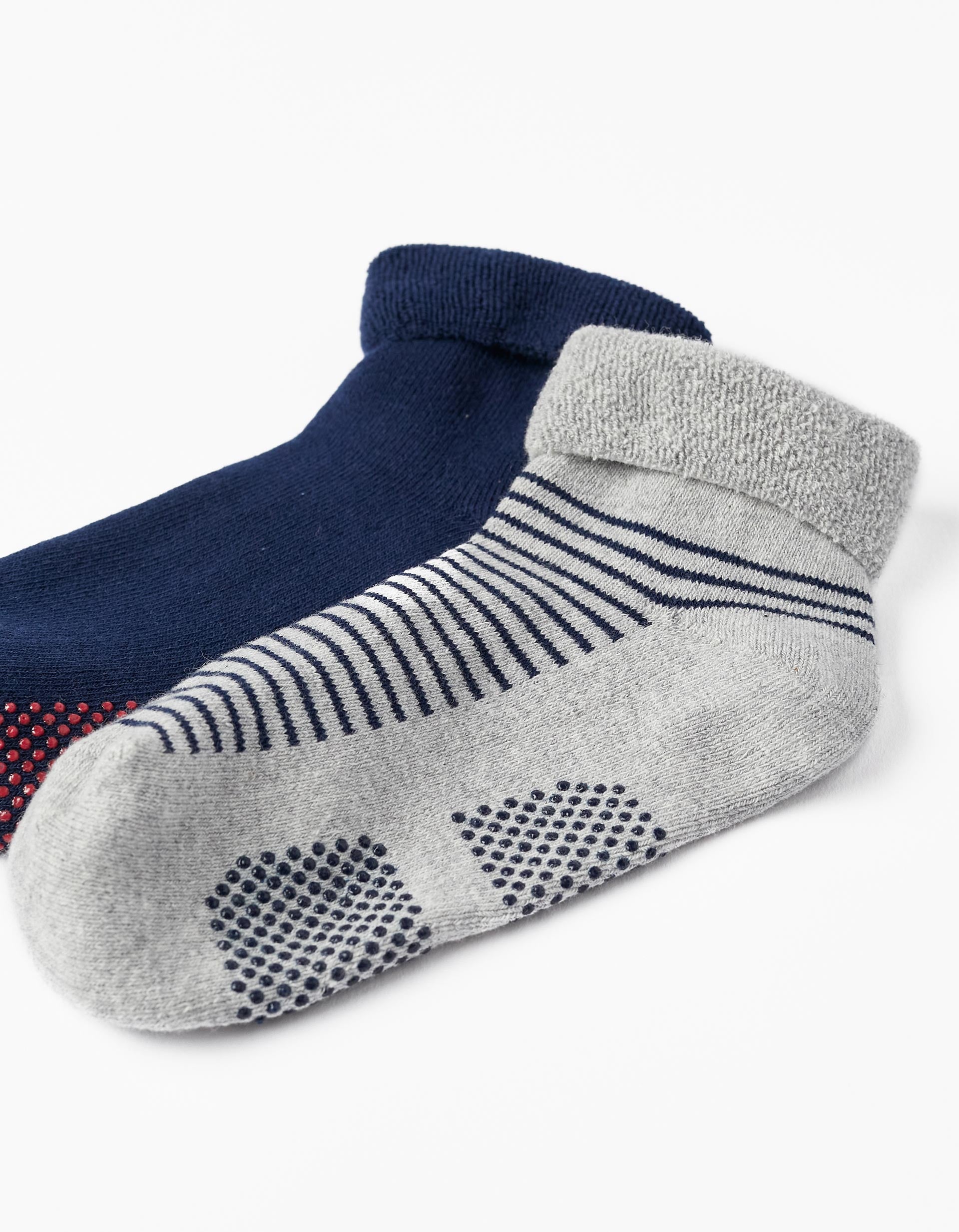 Chaussettes Antidérapantes Pliées pour Enfant, Bleu/Gris