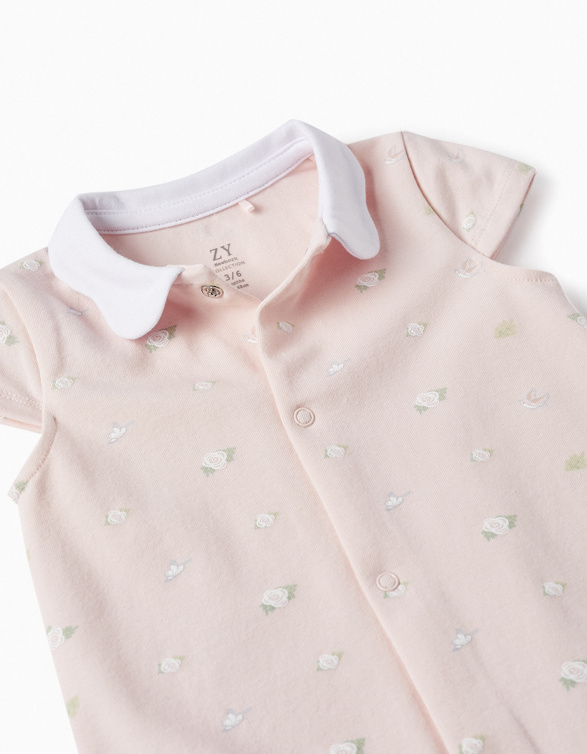 Patterned Bodysuit for Newborn Girls 'Birds & Roses', Light Pink