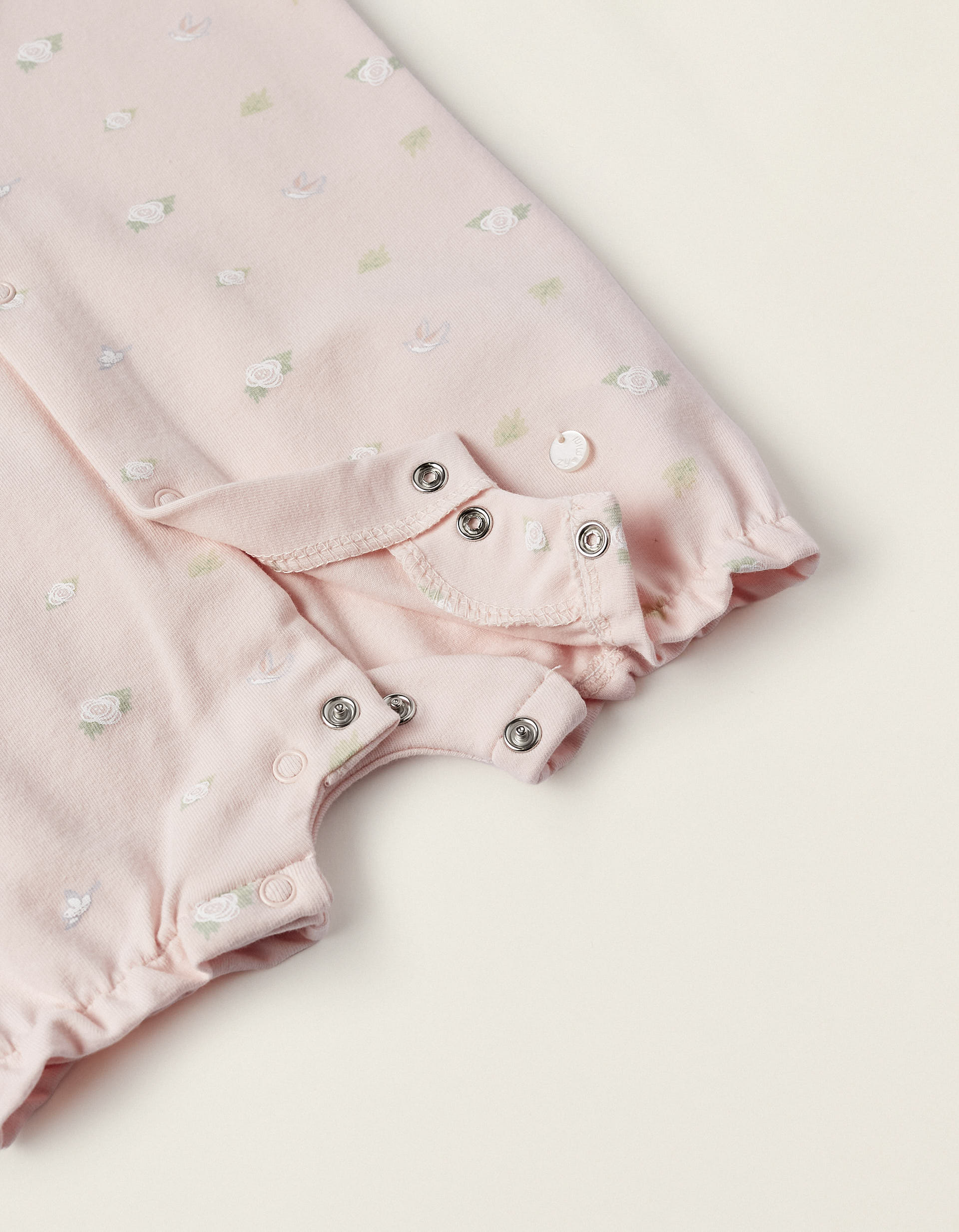 Patterned Bodysuit for Newborn Girls 'Birds & Roses', Light Pink